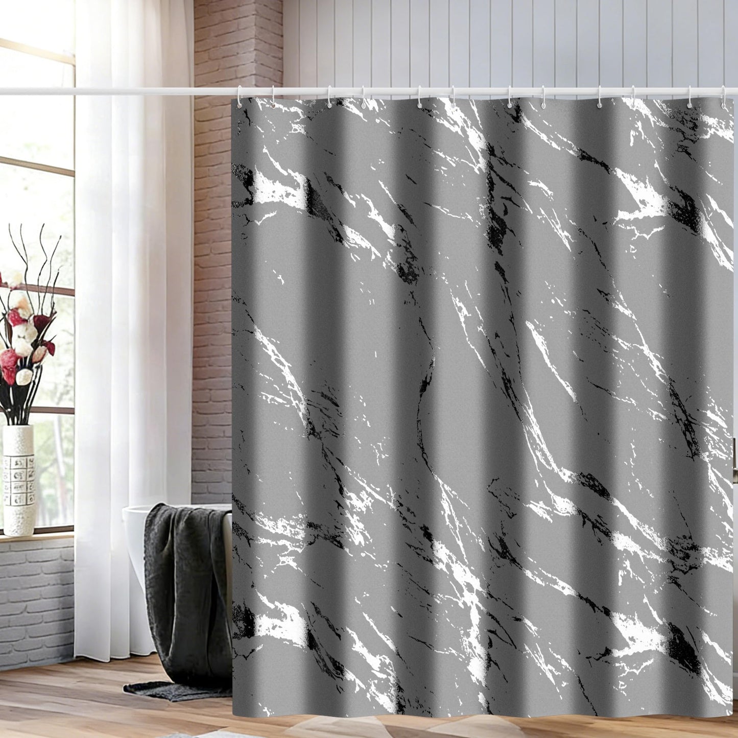 Yiwshcut Premium Gray Marble Shower Curtain - Realistic Vein Design, Water-Resistant Fabric (72x72 Inches), Stable Drape, Easy-Clean, Stylish Nordic/Ins Bathroom Decor