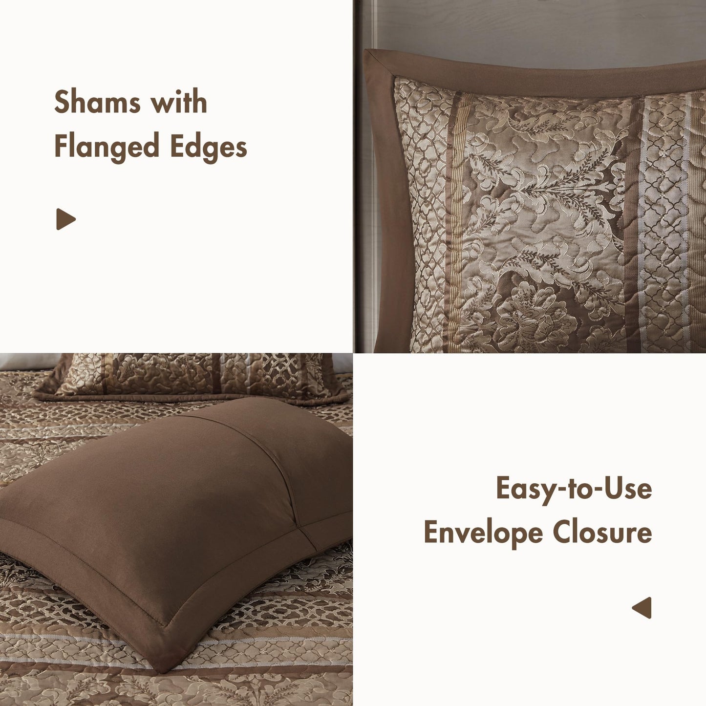 Madison Park Bellagio Reversible Quilted Bedspread Set, Solid Reverse Summer Breathable, Lightweight All Season Bedding Layer, Matching Shams, Bedspread King(120"x118"), Brown 5 Piece