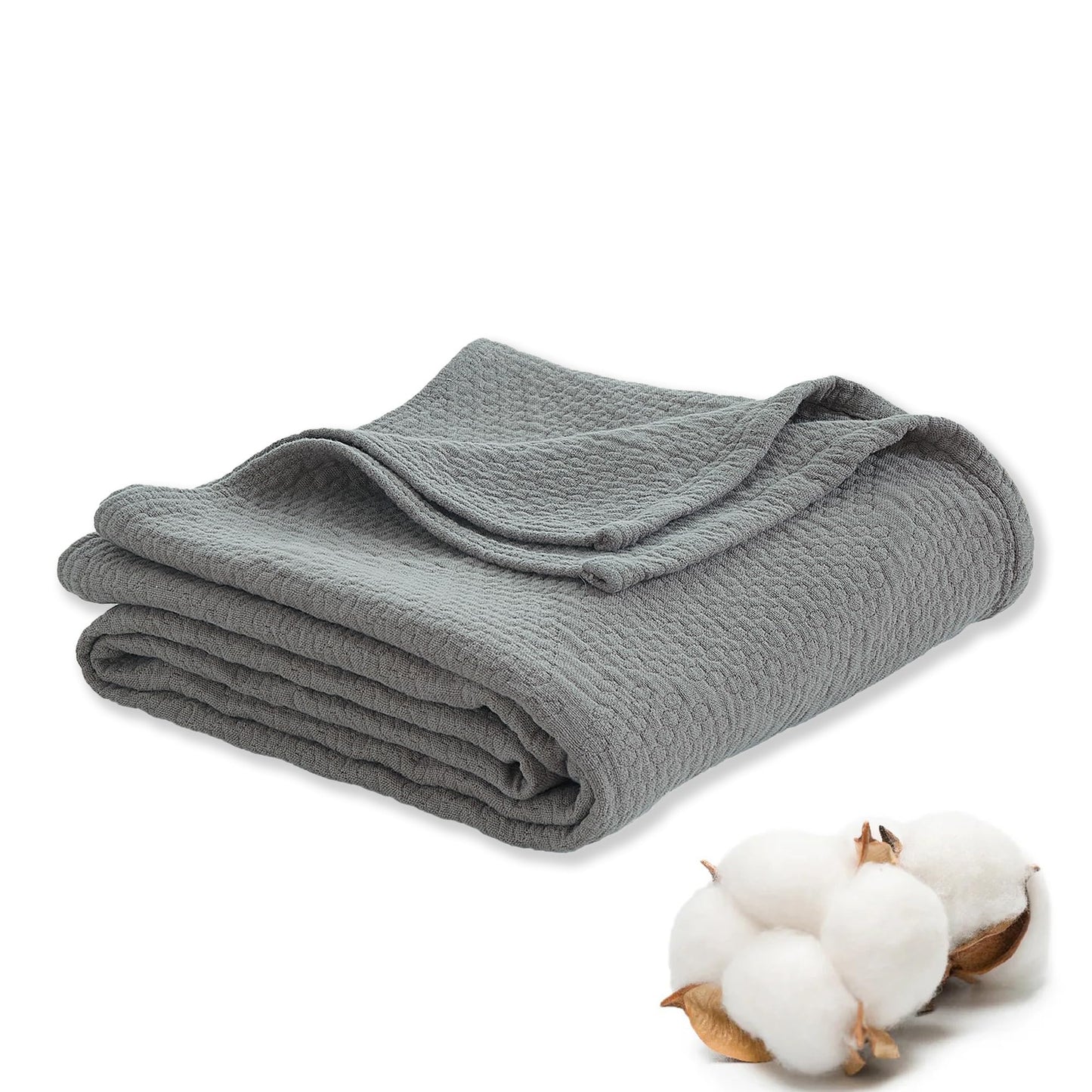Premium 100% Cotton Blanket – All-Season Soft Breathable Bed Blanket for Throw Size – Lightweight Stylish Textured Throw for Bed– Giftable Cozy Bedding