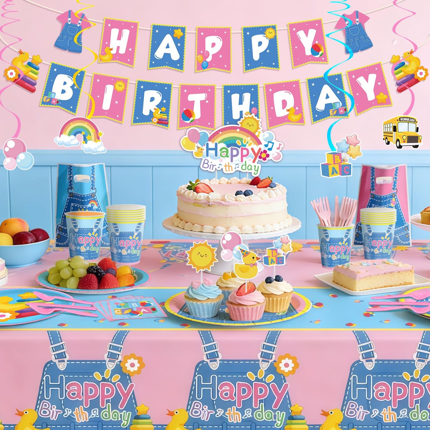 Fufuddz 3 pcs English Teacher Birthday Tablecloth, Cartoon Teacher Plastic Tablecloths, 54inch x 108inch Party Tablecovers for Fans Girls Boys Kids Birthday Classroom Decor Birthday Party Supplies