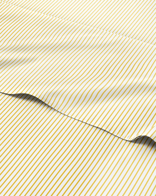 Yellow Striped Sheets - 1 Flat & 1 Fitted Sheet & 2 Pillowcases w/ Deep Pockets - Cozy, Wrinkle & Fade Resistant - Ultra-Soft, Comfy, Breathable & Cooling - Luxury Pinstripe Bedding - Queen Size