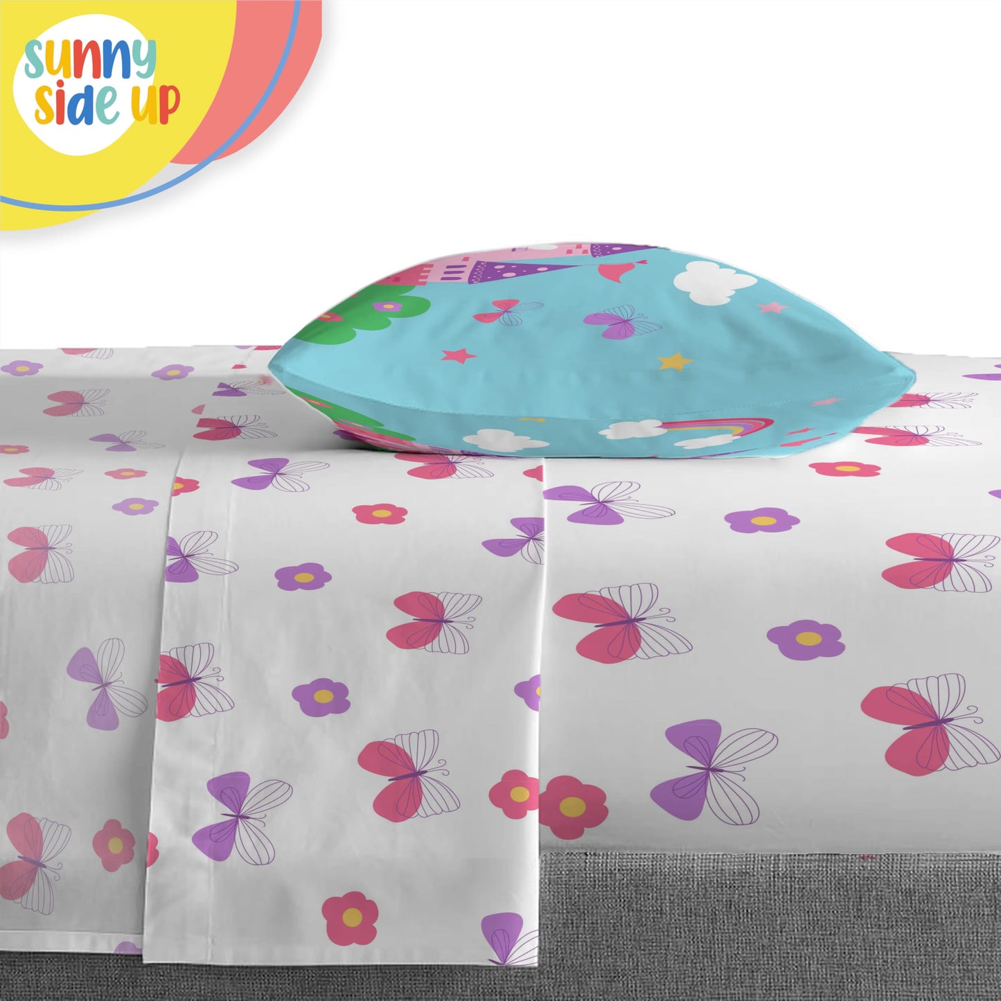 Sunny Side Up Magic Castle Toddler Comforter Set - 4 Piece Preschool Bedding Includes Comforter, Sheets & Pillow Cover - Super Soft Floral Microfiber Bed Set