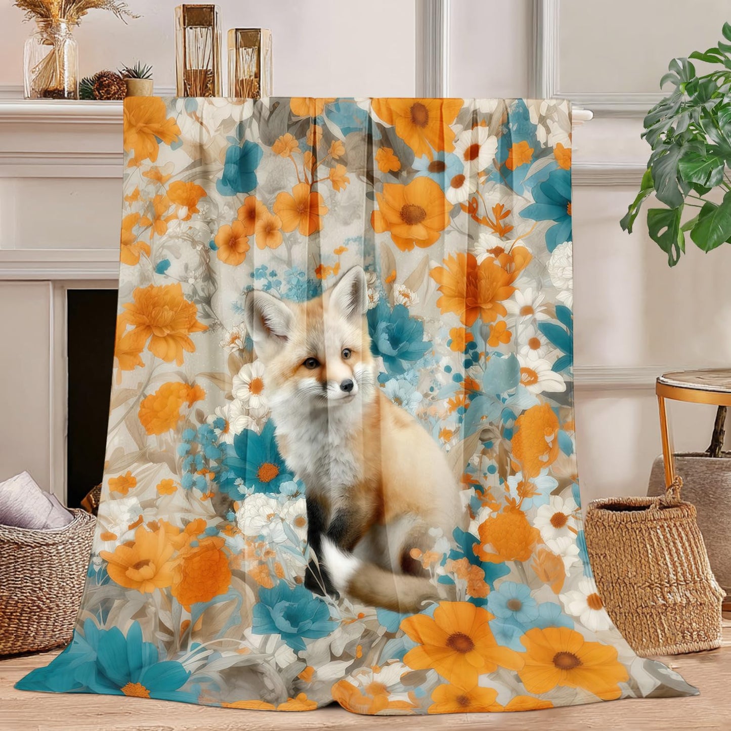 Fox Blanket Fox Decor Cozy Animal Throw Super Soft Plush Flannel Fleece Blanket Gift for Kids Adults Men Women Ultra Warm & Lightweight Flannel, 50"X40"
