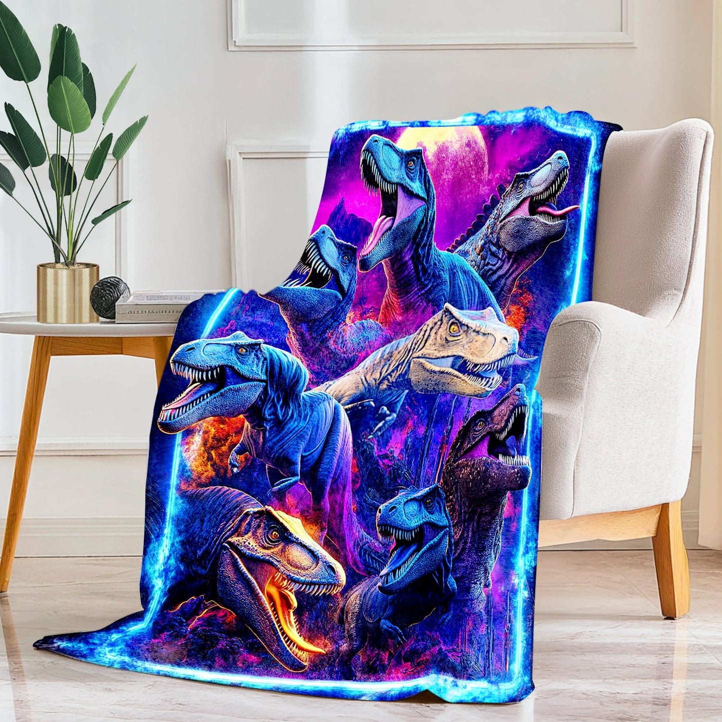 Cool Dinosaur Blanket Dinosaur Decor Cozy Animal Throw Super Soft Plush Flannel Fleece Blanket Gift for Kids Adults Men Women Ultra Warm & Lightweight Flannel, 50"X40"