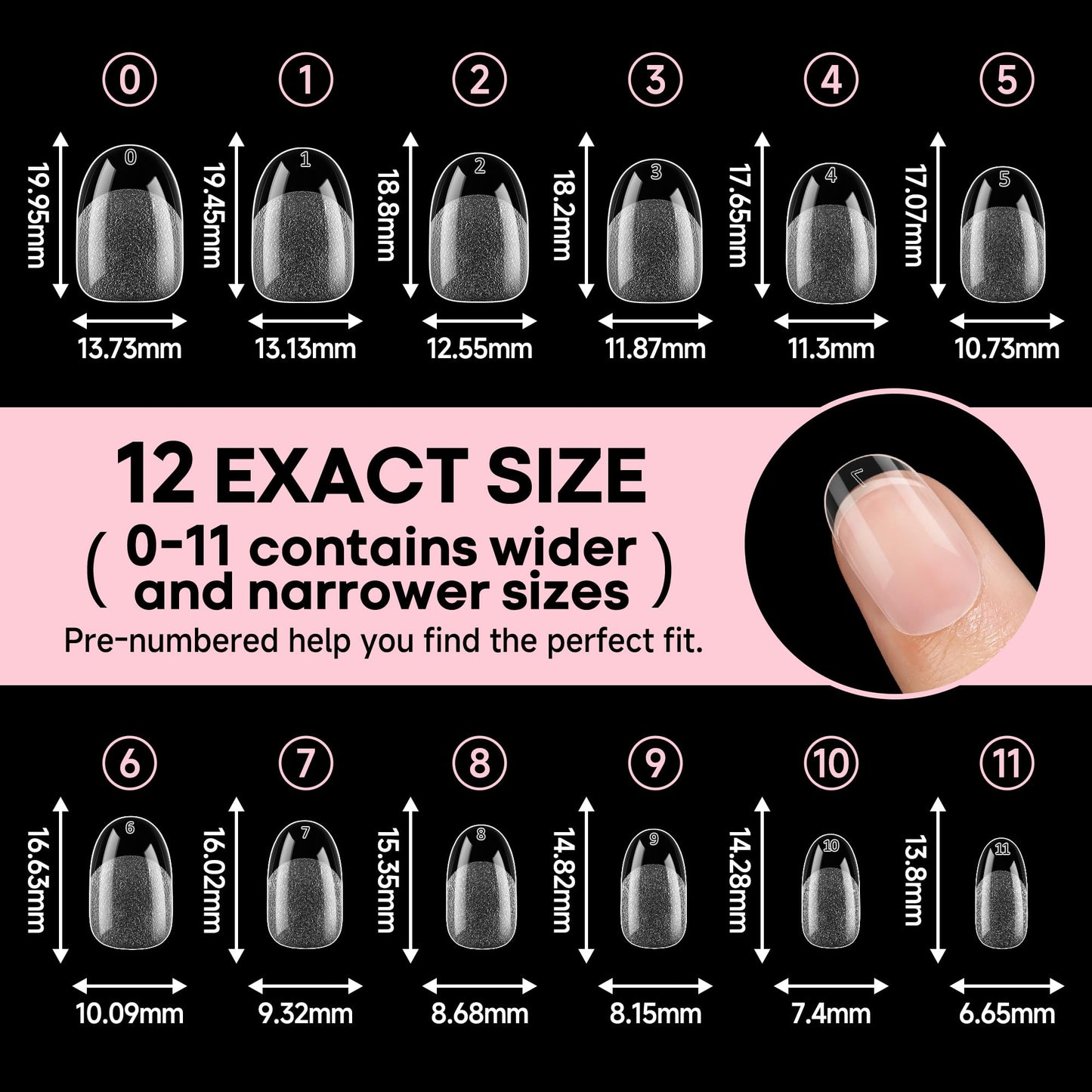 UNA GELLA Oval Round Nail Tips Half Matte 504pcs Short Oval Round Gel Nail Tips Easily Nail Extension for False Fake Acrylic Press On Nails, 12 Sizes Short Gelly Tips