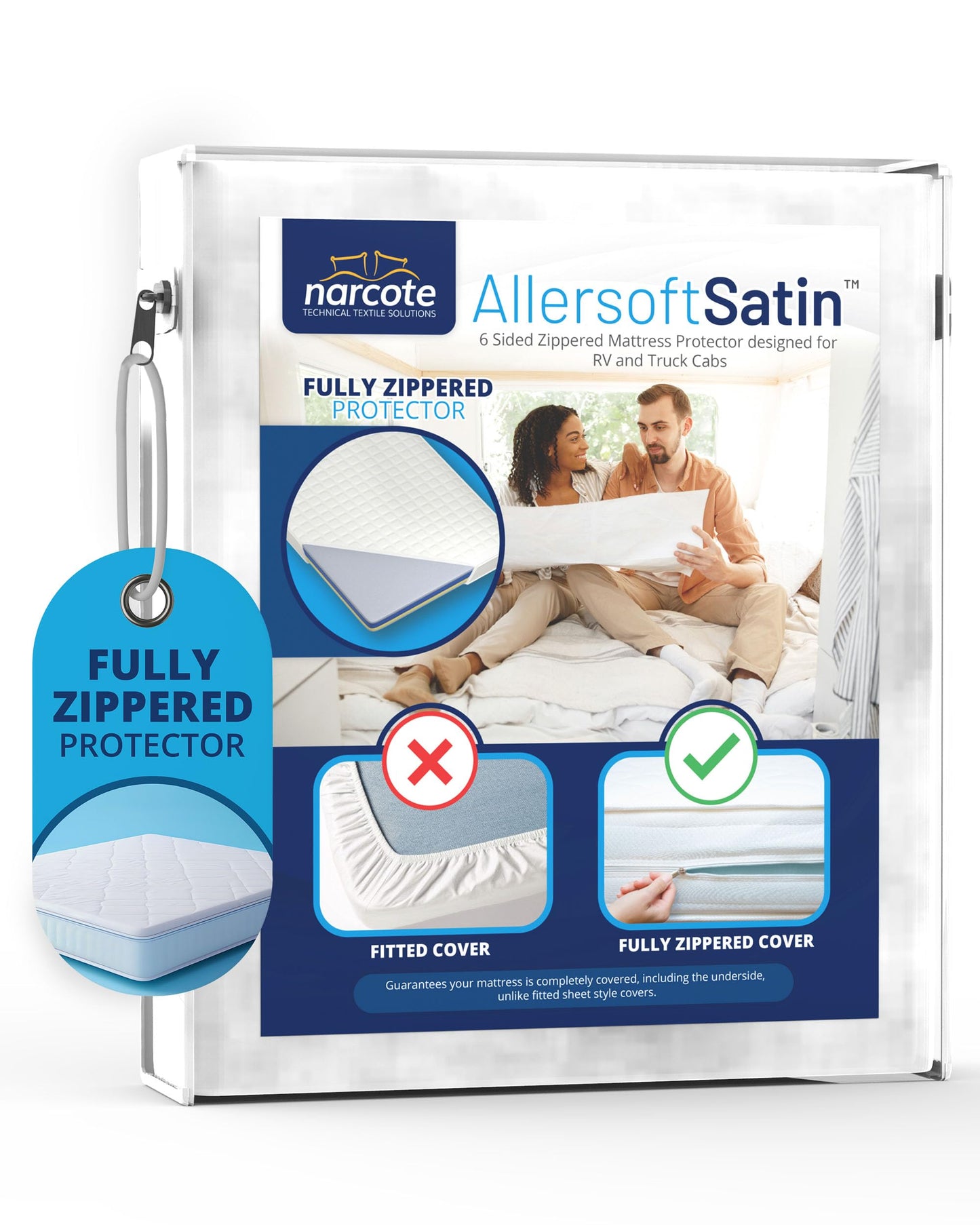 RV 6 Sided Zippered Mattress Protector with Secure Locking Zipper for 60x75 RV Short Queen. Creates a Natural Seal Around Your Mattress from Dust, Pet Dander, Pollen, Liquids & More. Oeko-Tex Cert