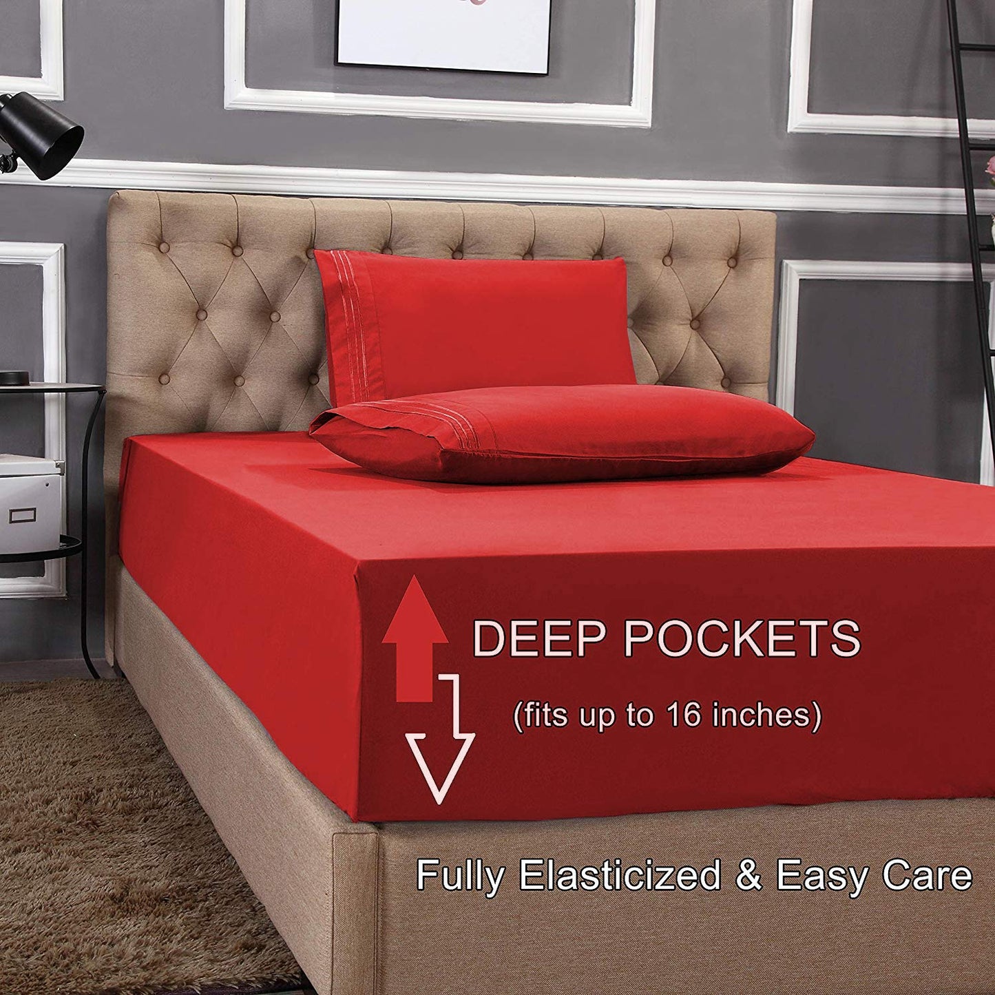 Elegant Comfort 1500 Thread Count Luxury Egyptian Quality Super Soft Wrinkle Free and Fade Resistant 4-Piece Bed Sheet Set, Queen, Silver Grey