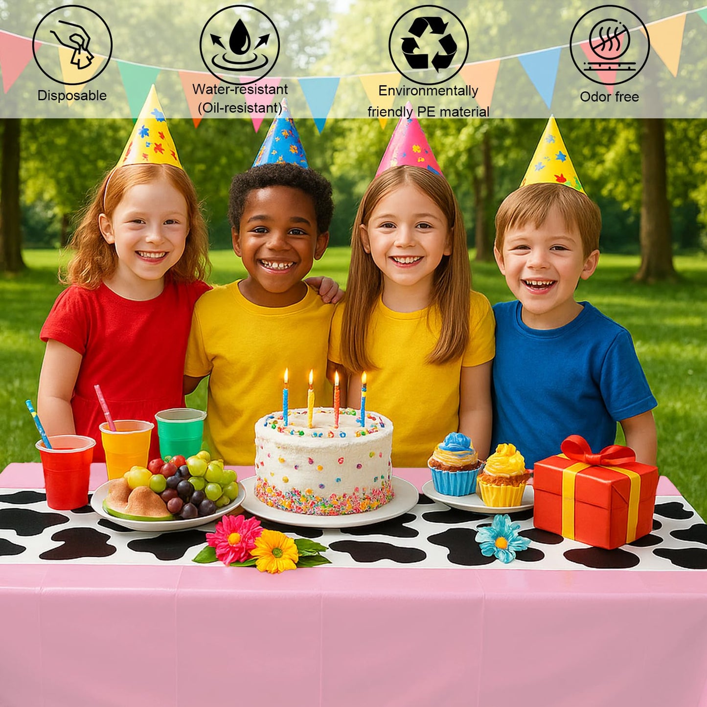iCrius 3 Pack 108 x 54 Inch Cow Print Tablecloth Cow Plastic Table Cover Birthday Party Table Cloth Disposable Plastic Farm Animal Party Cover for Disco Cowgirl Decorations Supplies Pink