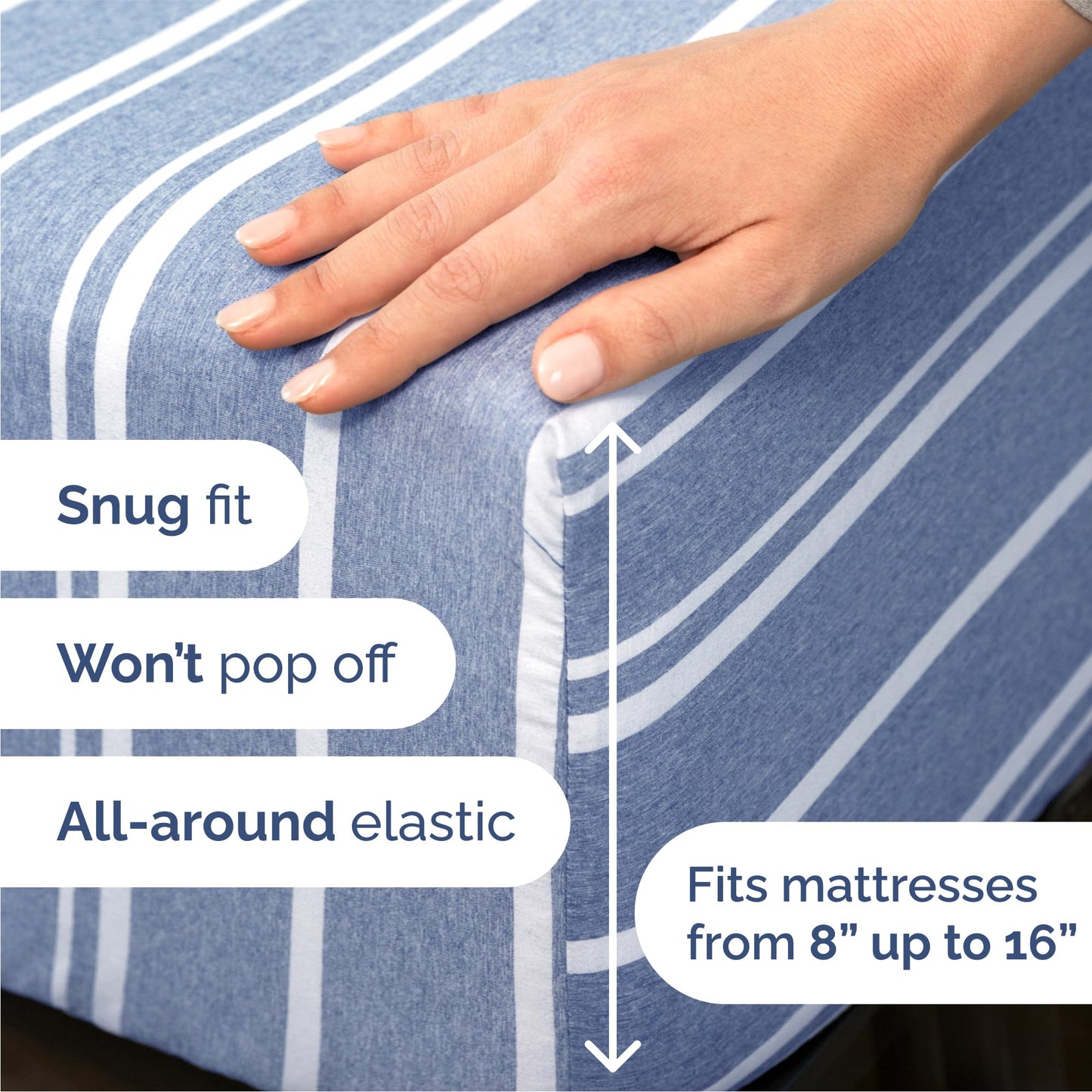 Queen Size 4 Piece Sheet Set - Comfy Breathable & Cooling Sheets - Hotel Luxury Bed Sheets for Women & Men - Deep Pockets, Easy-Fit, Soft & Wrinkle Free Sheets - Blue Stripes Oeko-Tex Bed Sheet Set