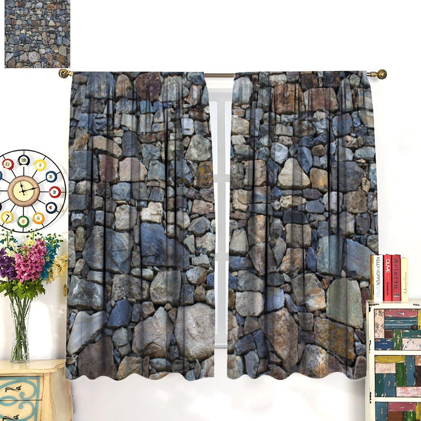 Nanacur Brick Stone Wall Curtains, Retro Stone Brick Rocks Rustic Farmhouse Geometric Wall Rod Pocket Window Drapes, for Bedroom Living Room 42" W X 45" L (Decorative)
