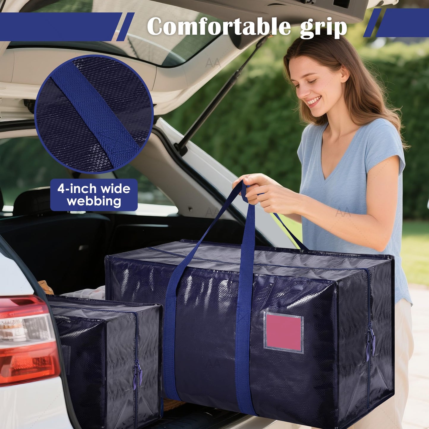 RMOHRO 6 Pack Moving Bags Heavy Duty 210GSM with Full-Open Side Zipper, 93L 220lbs Waterproof Foldable Storage Totes for College Dorm Move-In, Moving Boxes Alternative & Home Organization, Blue
