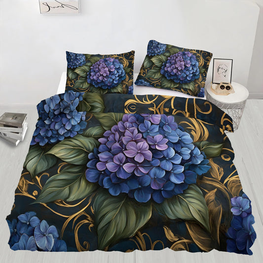 Twin Size Duvet Cover Florals Print Duvet Cover Hydrangea Comforter Cover Vintage Flowers Bedding Kids Room Bedding Decor (Reversible Printing)