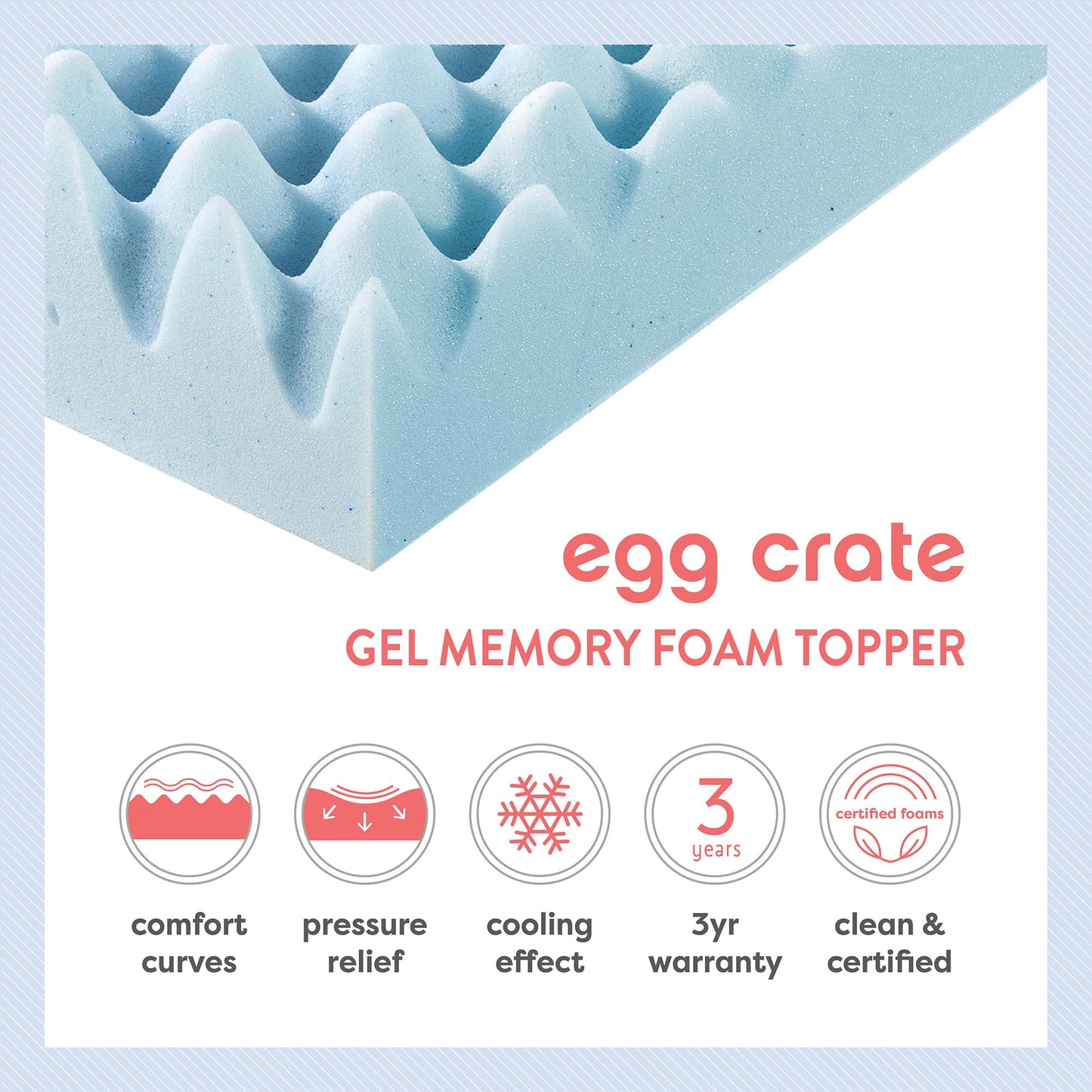 Best Price Mattress 2 Inch Egg Crate Memory Foam Mattress Topper, Cooling Gel Infusion, King, Dorm Essentials, Blue