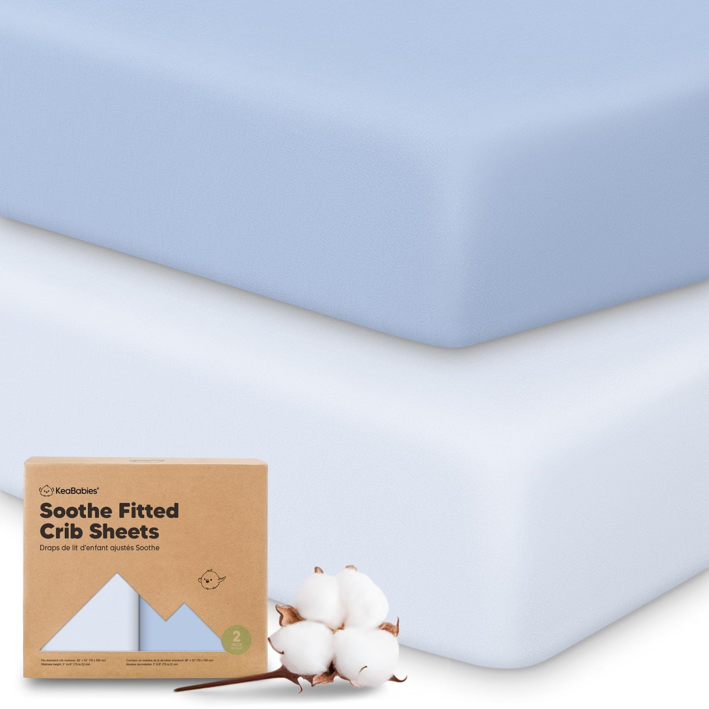 KeaBabies 2-Pack Organic Cotton Crib Sheets for Boys, Girls - 52x28 Fitted Crib Mattress Sheet Neutral, Breathable Cover for Baby Bed Set, Toddler Mattress, Soft & Cute Prints (Blue Flax)