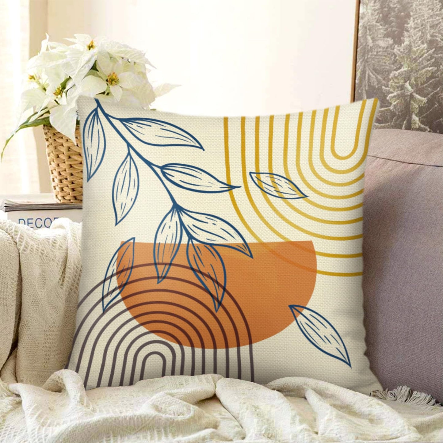 Joymaison Boho Geometry Line Throw Pillow Covers 18x18 Inch Set of 4 Mid Century Abstract Modern Art Aesthetic Cushion Covers Home Decor for Sofa Couch Bed Cushion Cases