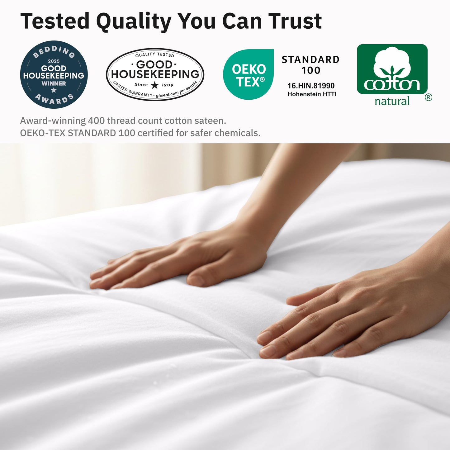 California Design Den 3 Pc Full/Queen Duvet Cover Set - Winner Good Housekeeping Best Bedding Awards 2025, 400 Thread Count Sateen, 100% Cotton Duvet Cover Queen Size,Button Closure,Corner Ties -White