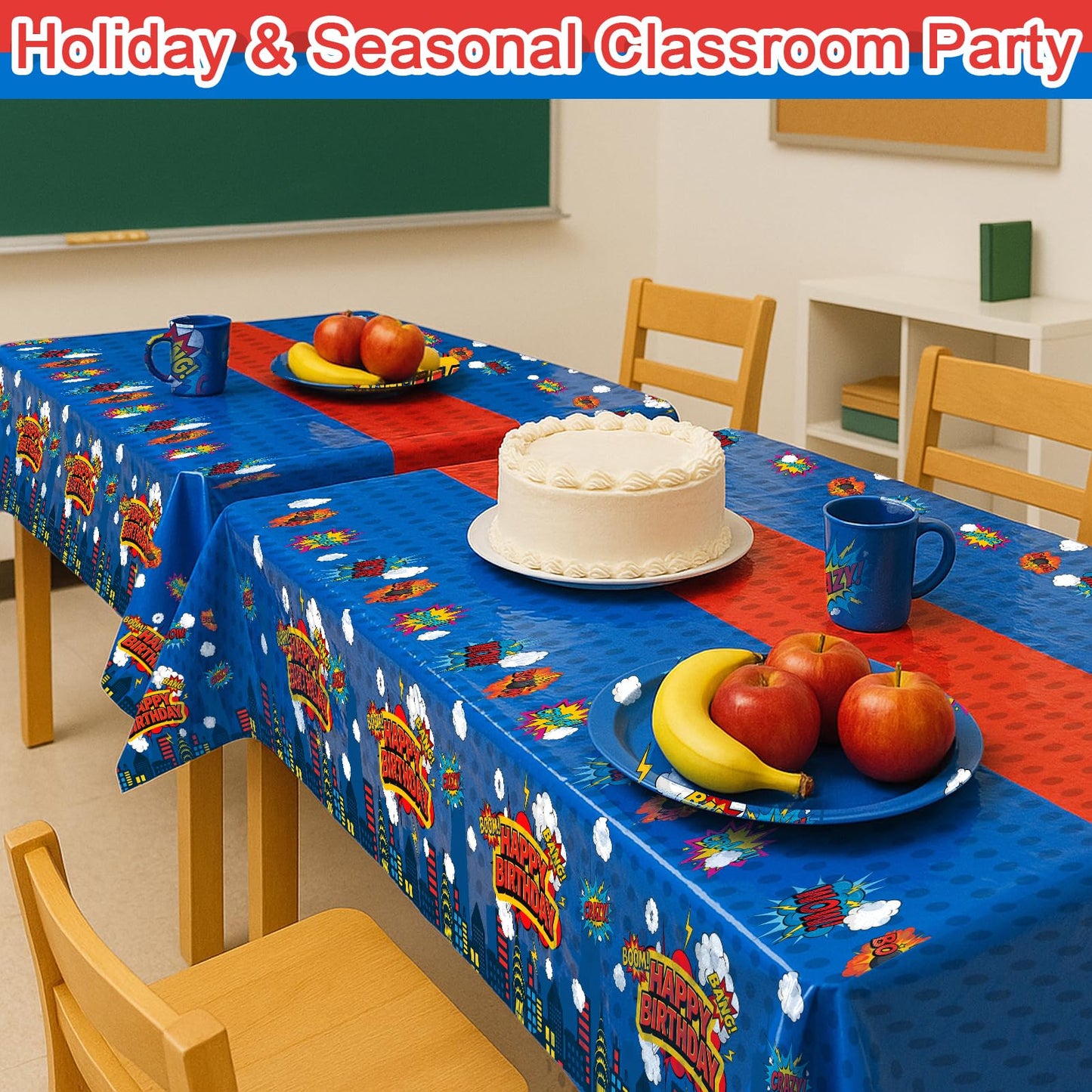 iCrius 3 Piece Party Tablecloth Rectangle Table Covers for Birthday Party Decorations, 108"x54" Plastic Table Cloth Disposable, Hero Themed Birthday Celebration Supplies Blue Skyscraper (3)