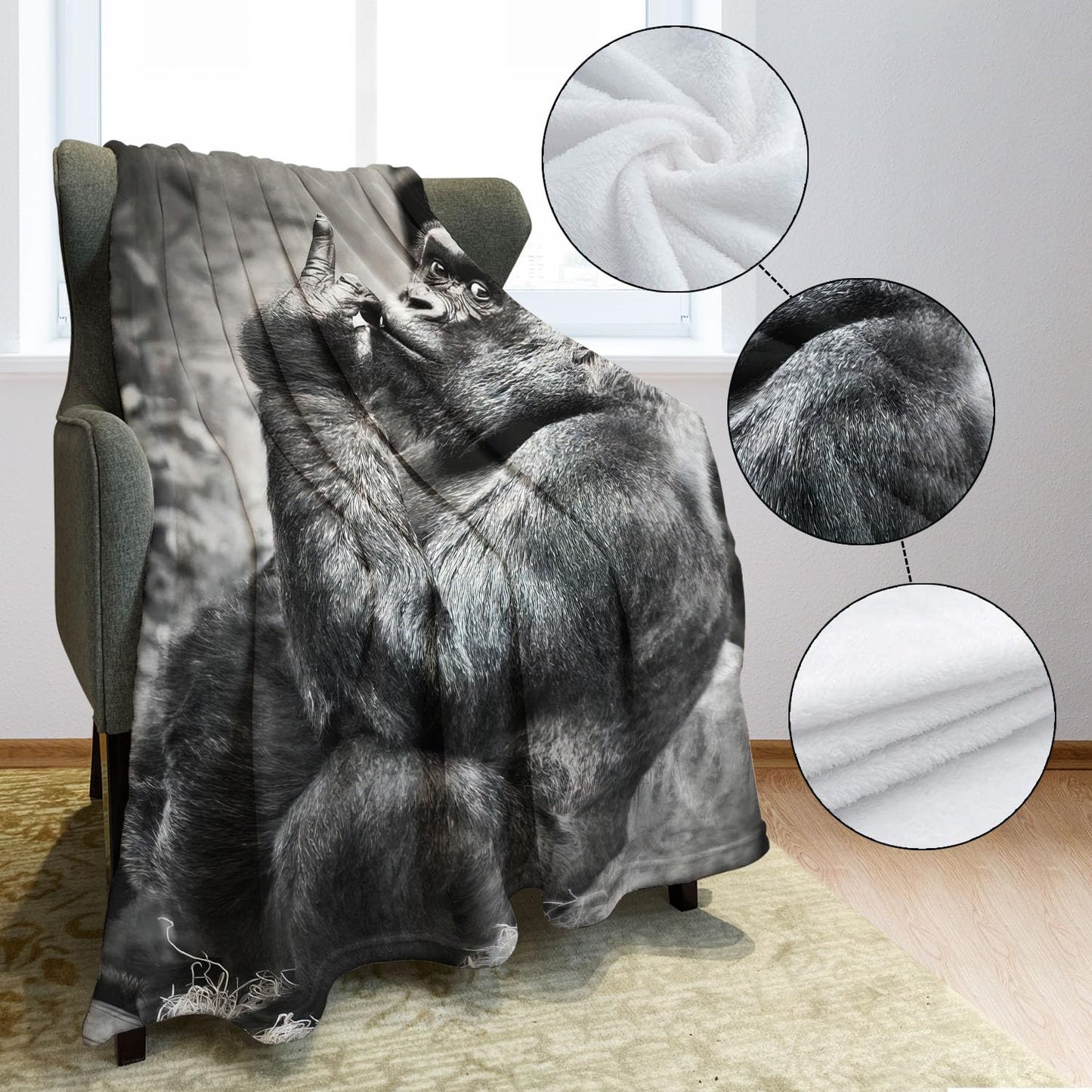 Rstick Gorilla Blanket Funny Animal Orangutan Fleece Blanket Soft Fuzzy Plush Throw Blankets for Couch Bed 60"x80"