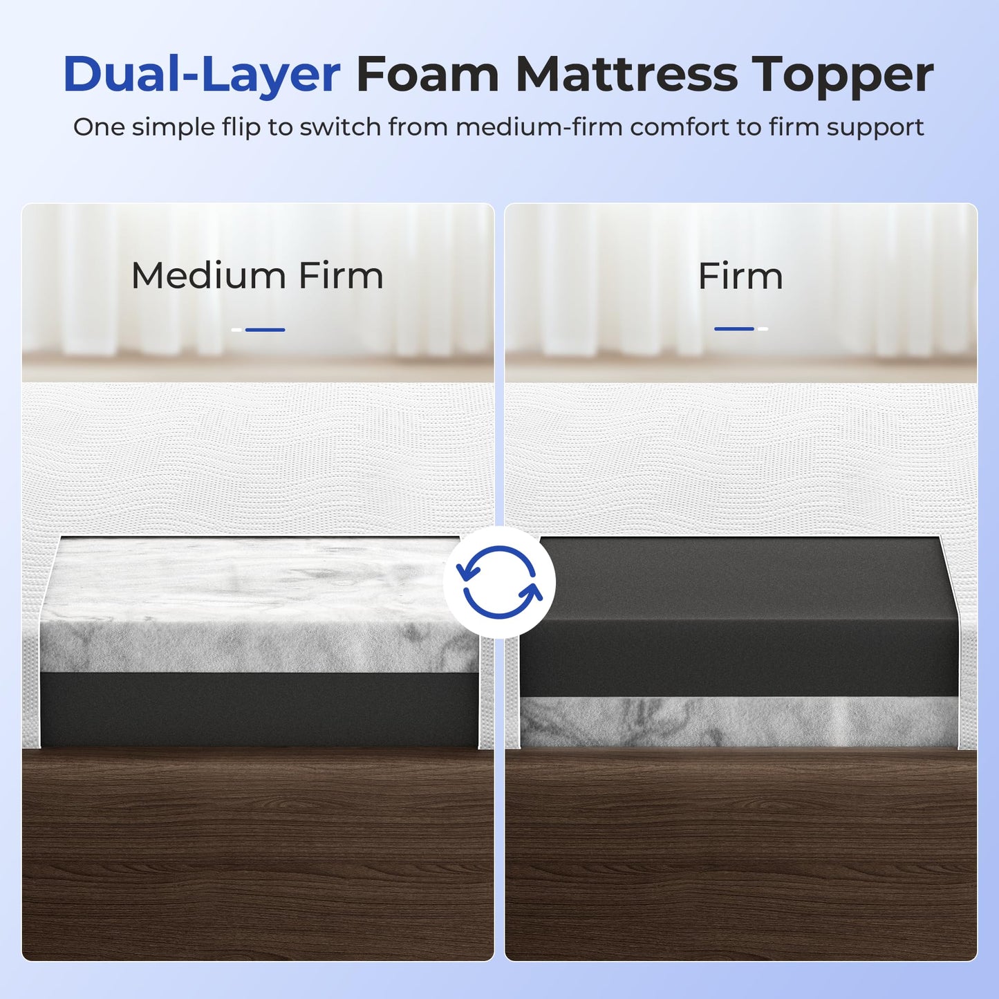 HOMRELEXA Cooling Mattress Topper Queen Size 4 Inch, Cooling Gel & Bamboo Charcoal Memory Foam Mattress Topper for Back Pain Relief, Firm Dual-Layer Foam Bed Pad with Removable Cover