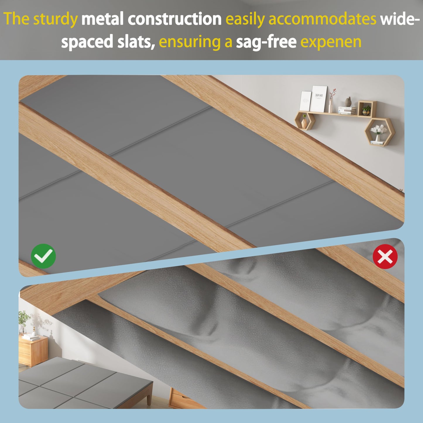 Doletaitan Metal-Frame-Bunkie-Board-Queen-Size (60"X80") for Under-Mattress-Support - Heavy Duty Bed Board Design,Folding, Noise Free, No Sagging