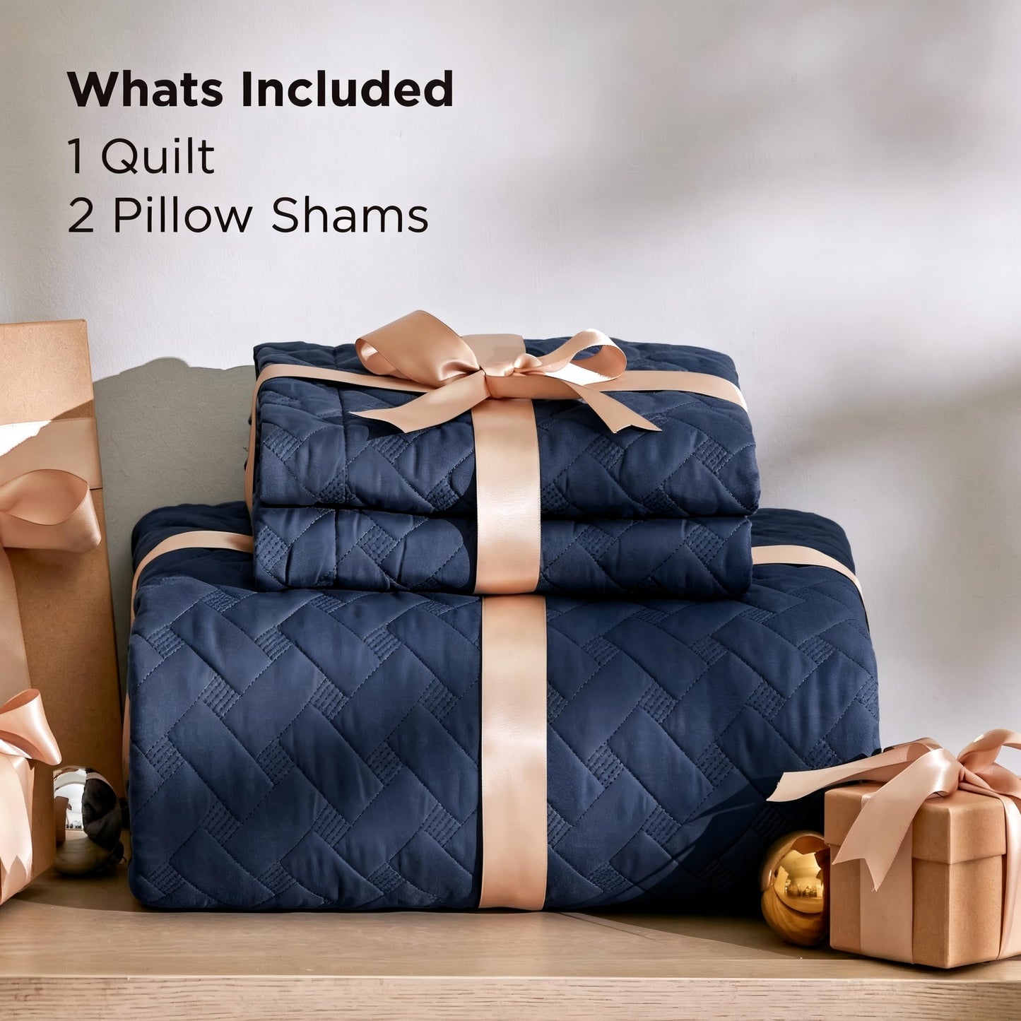 Bedsure Quilts Queen Size - Lightweight Bedspreads Queen Size with Basket Weave Pattern, Soft Quilt Bedding Set, Navy Comforter Set Coverlet for All Seasons with 2 Pillow Shams (90" x 96")