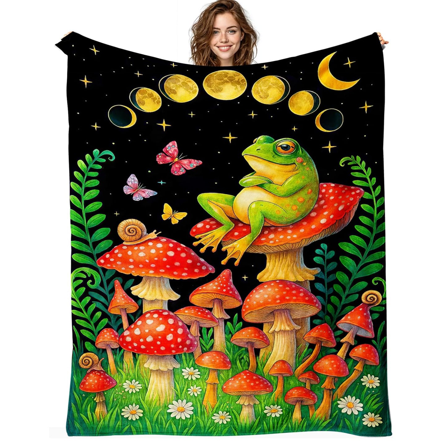 Mushroom Blanket Mushroom Frog Throw Blanket Super Soft Plush Flannel Fleece Bedding Gifts for Boys Girls Men Women Lovers Adults Stuff for Couch Sofa Bed Room Decor 50"X60"