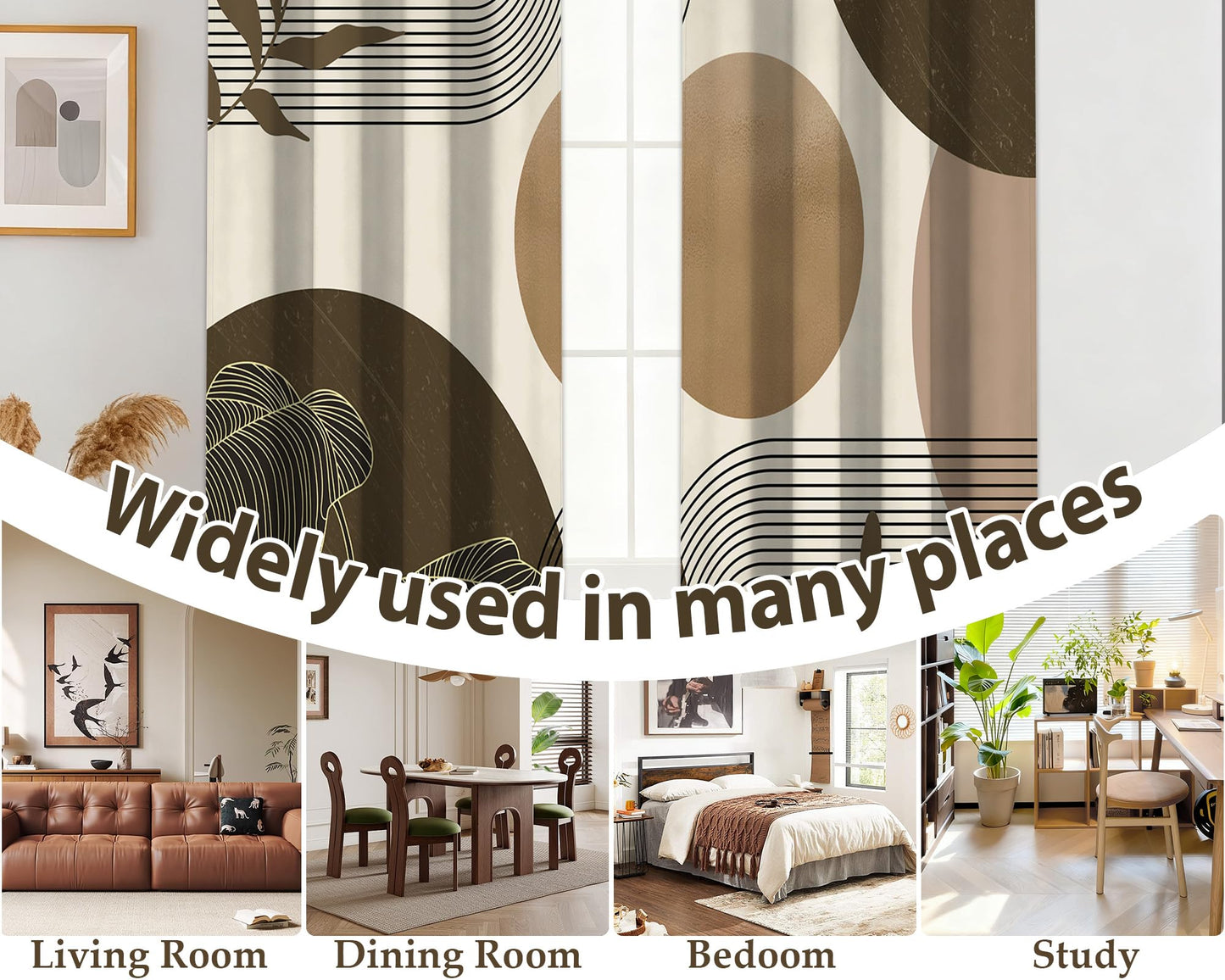 Keeuy Brown and Beige Blackout Curtains, 52x84 inch, 2 Panels