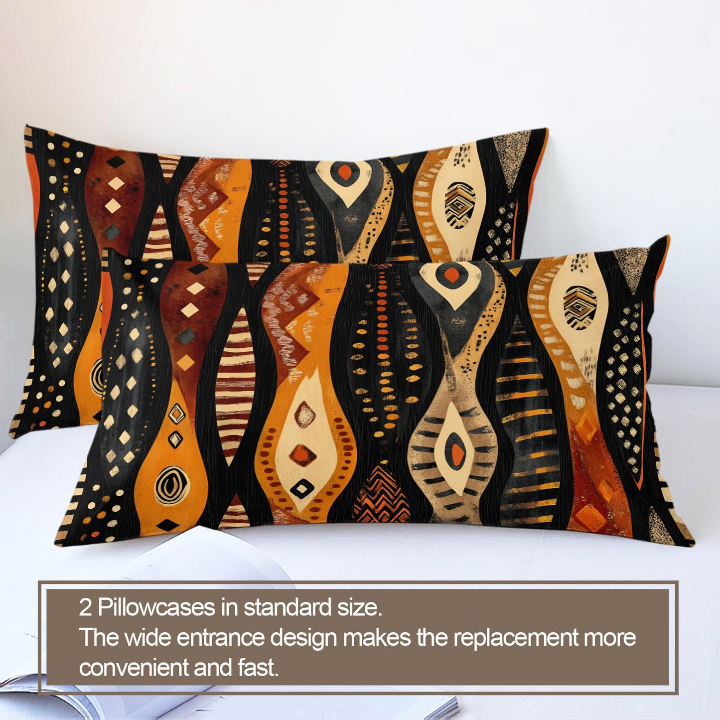GKPLY Tribal Geometric Bedding Duvet Cover, Ethnic Abstract Comforter Set with Zipper, Boho African Duvet Cover Twin, 3 Pieces with 2 Pillowcases, Reversible Earth Tone Bedding
