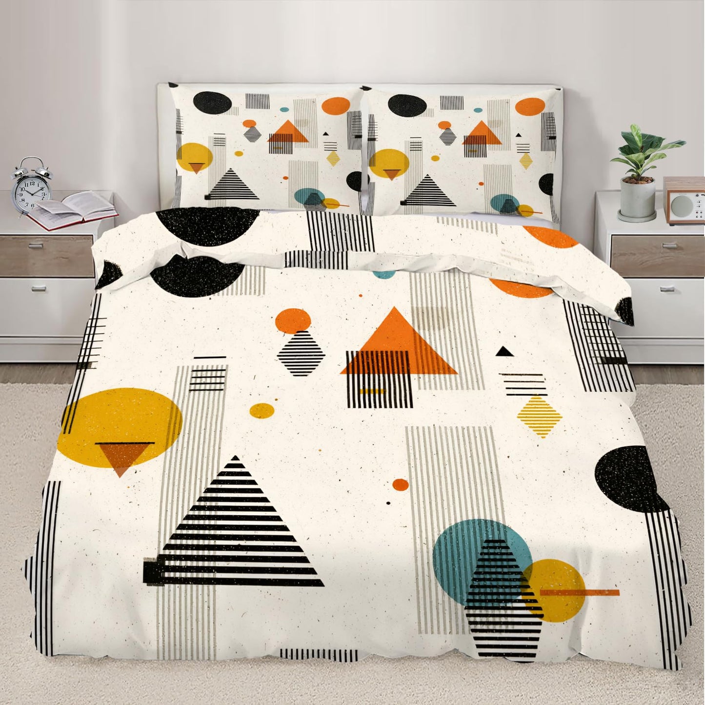 QINYUN Middle Ages Abstract Duvet Cover California King, Retro Beige Bedding Set 3 Piece Bedroom Decor Modern Minimalism Patterned Comforter Cover with Zipper Ties & 2 Pillowcases