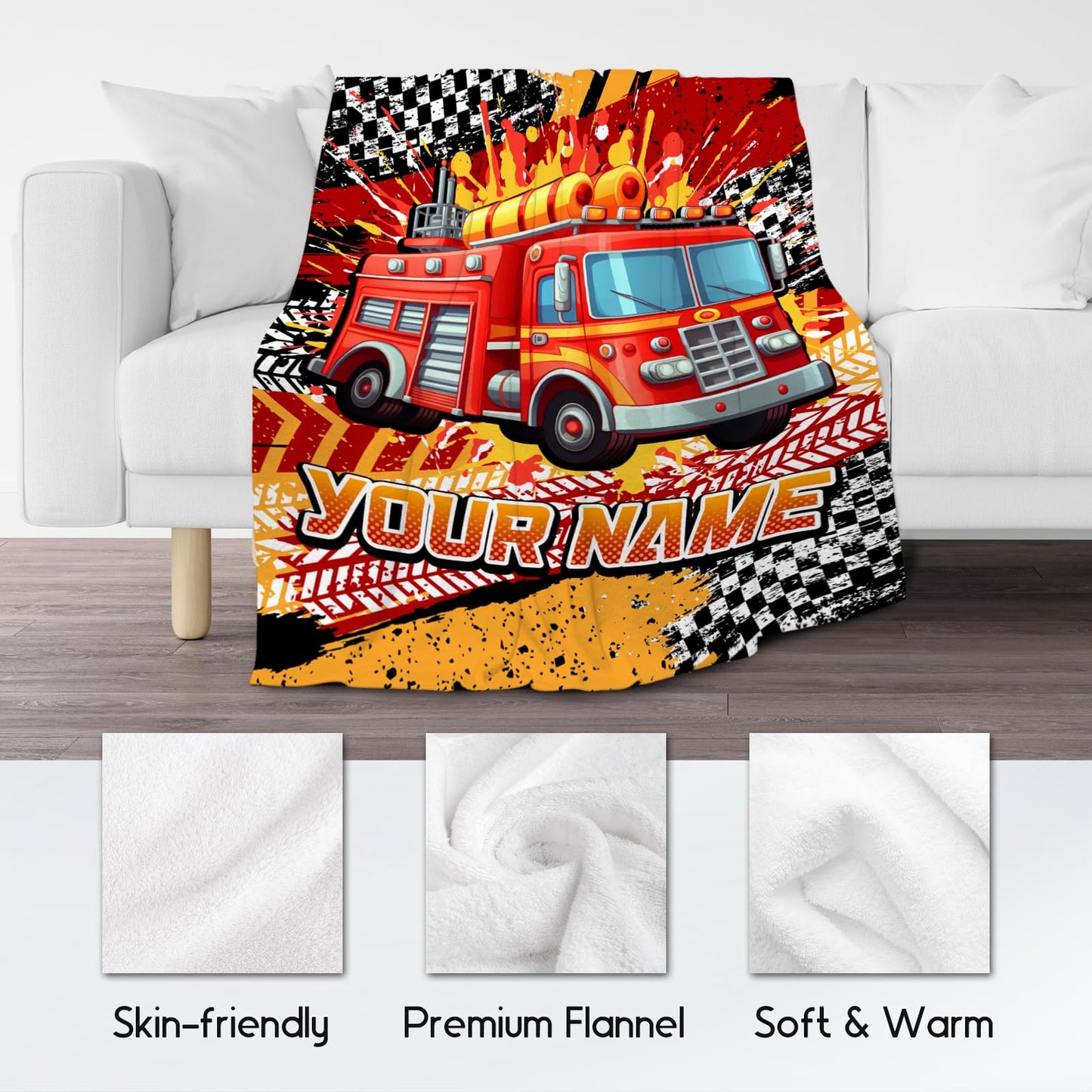 Toddler Boy Blanket, Fire Truck Blankets for Kids, Personalized Gifts for Boys, Cozy Soft Throws for Bedding, 4 Size