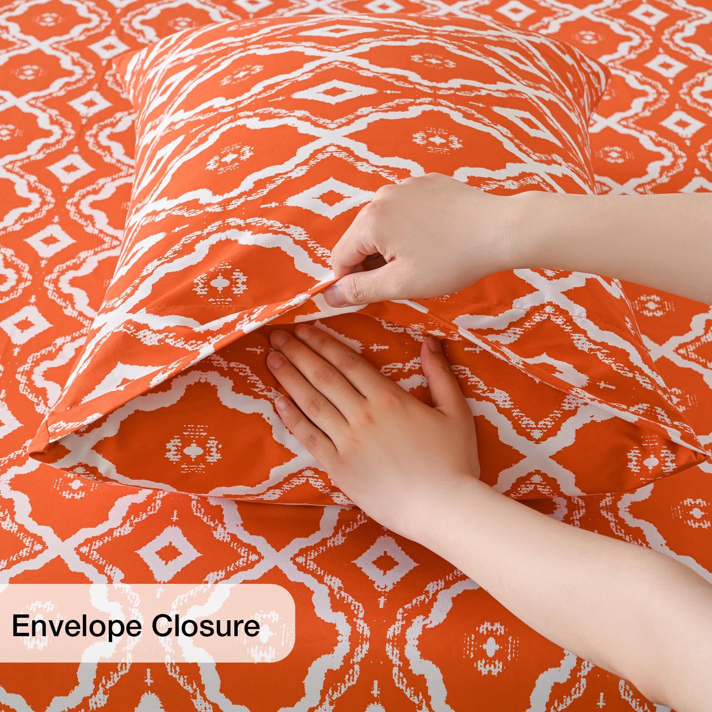 Yibeizi Orange Patterned Queen Sheet Set Boho Printed Bed Sheets Microfiber Bedding Sheets & Pillowcases Soft 15" Extra Deep Pocket Fitted Bedsheet 4 Piece