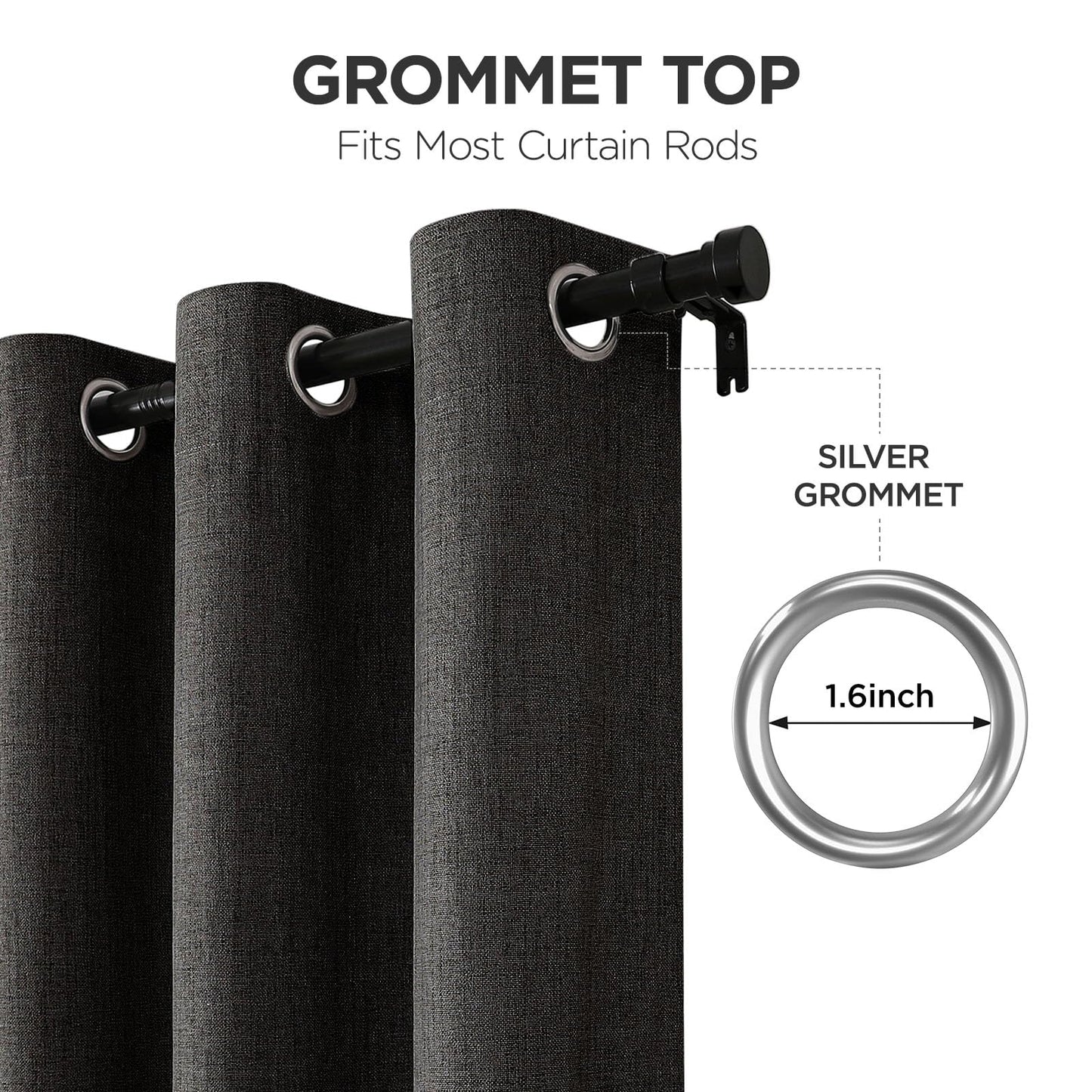 Joydeco Blackout Curtains 84 Inches Long 2 Panels Burg, Room Darkening Curtains for Bedroom, 100% Black Out Textured Thermal Drapes Privacy Protection 2 Panels Set(W52 x L84 Inch, Charcoal Grey)