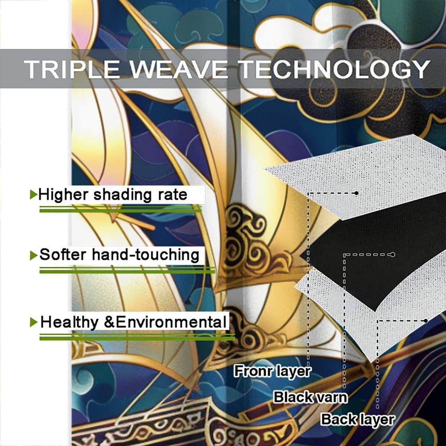 TOWINSFB Abstract Ocean Wave Sailboat Blackout Curtains for Living Room Bedroom, Fantasy Nautical Ship Cloud Window Curtains Rod Pocket Thermal Insulated Window Drapes, 2 Panels, Each 21W x 45L