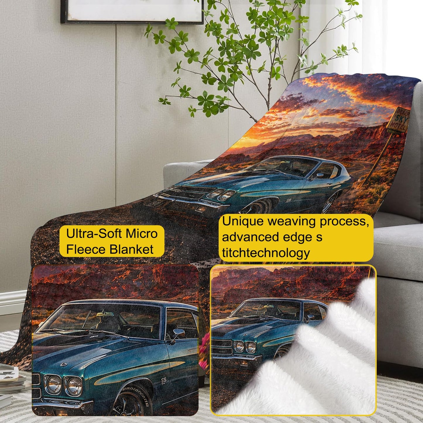 VANZEV Classic Car Blanket, 50"x60", Cozy Flannel Throw Blankets for Kids & Adults, Soft Lightweight Home Living Room Decor, for Women