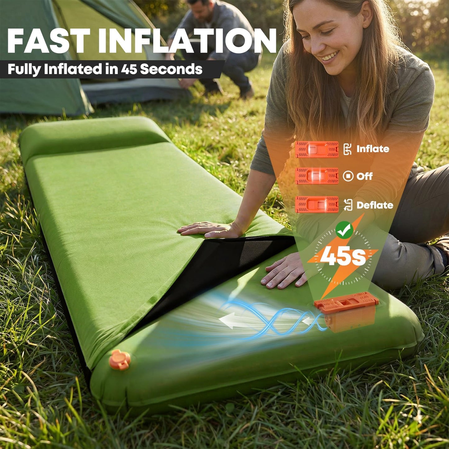 Self Inflating Sleeping Pad with Electric Pump, 4" Ultra-Thick Memory Foam Camping Pad,9.5 R-Value 4 Season Camping Mattress Pad with Removable Cover, Camping Essentials Gear for Tent Travel Car