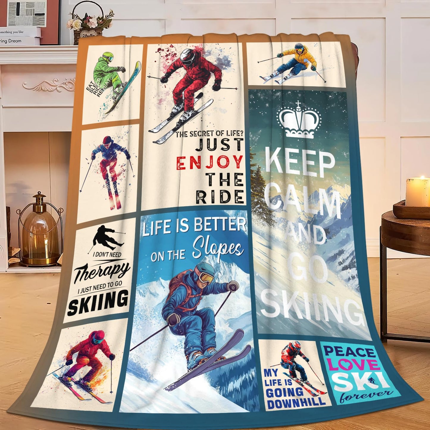 Dynova Skiing Blanket Cozy Plush Ski Lovers Throw Blankets Fuzzy Flannel Fleece Skiing Sports Gifts for Girls Boys Women Men 50"X40"
