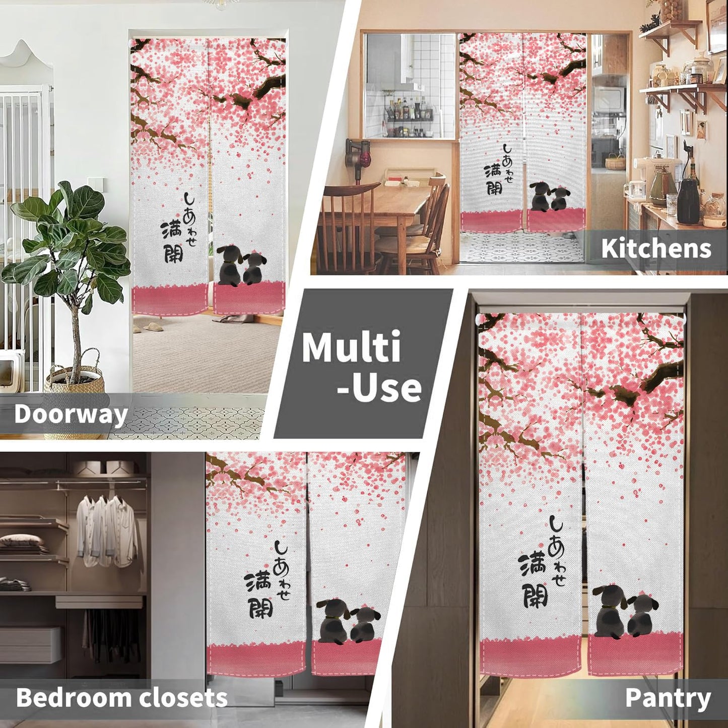 Leowefowa Noren Japanese Doorway Curtains Pink Cute Pattern Window Treatment Happy Dog Door Curtain Trapestry Panels for Hanging Room Privacy Divider Kitchen Door Curtains Home Decor, 33.5"x 70.9"
