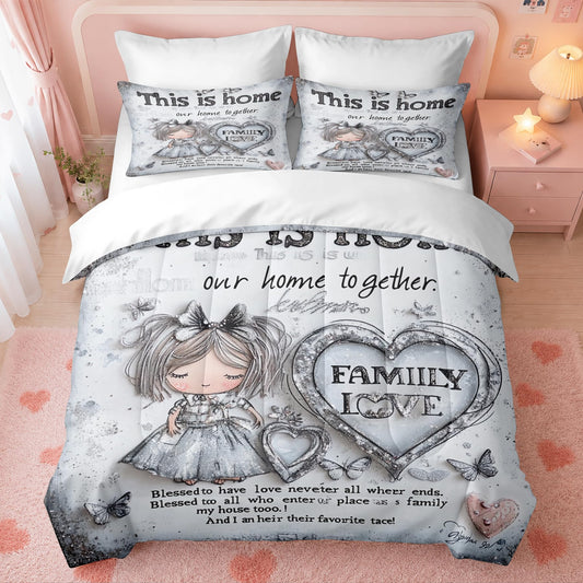 CCoutueChen Kids Twin Princess Bedding Set, Silver Glitter Girl Butterfly Hearts Comforter Set for Girls, Shabby Chic Warm Microfiber Comforter with 1 Pillowcase, 68"x86"
