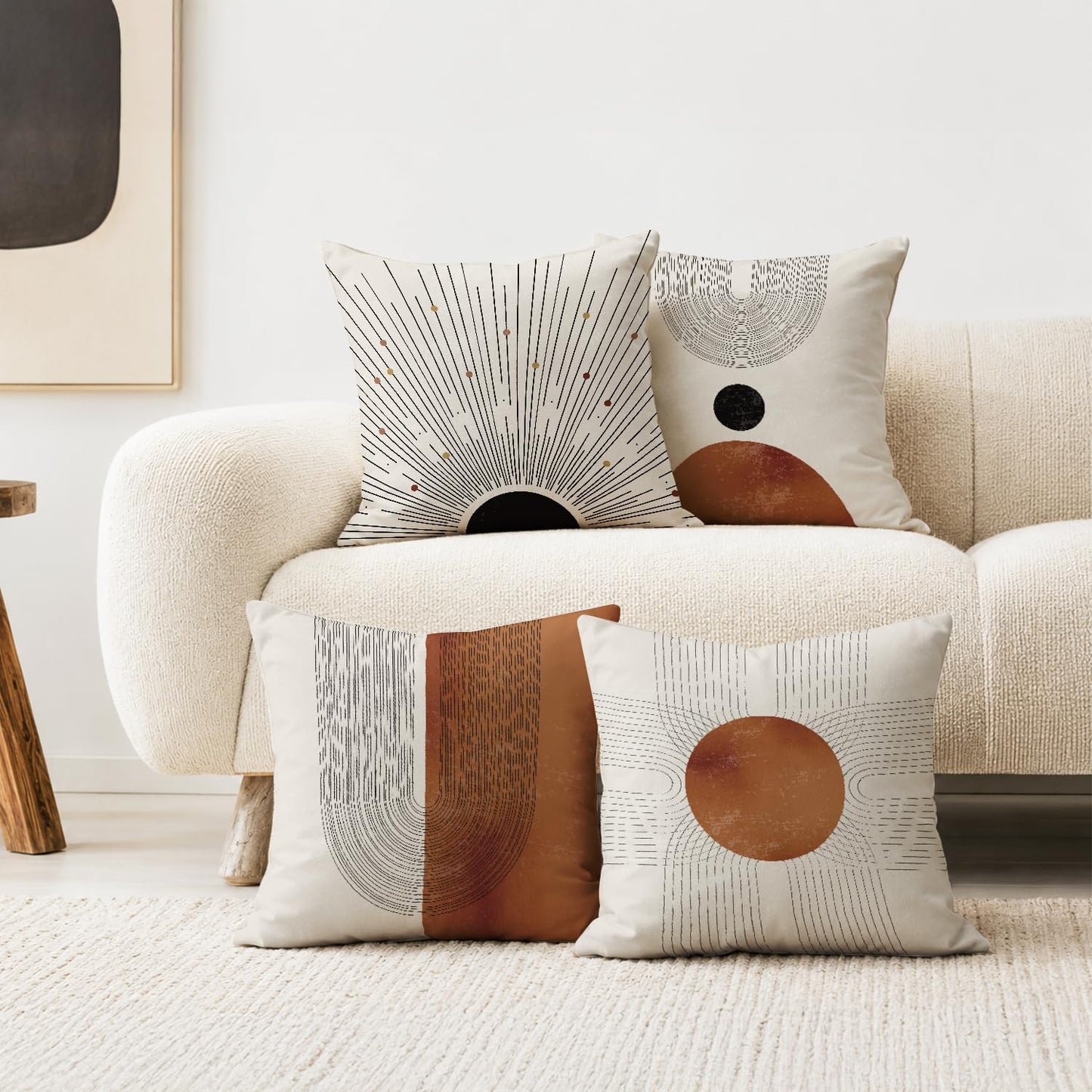 ISANOU Abstract Minimalist Throw PillowCovers,Mid-Century Modern Geometric Sun Pillow Case Decor Set of 4,Bohemian Pillow Decorative for Home Living Room Bedroom Sofa,18x18 Inch