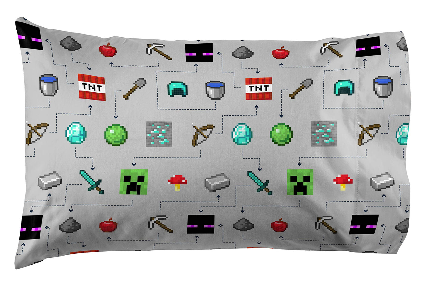 Jay Franco Kids Sheet Set with Fitted, Flat Sheets & Pillow Cover - Ultra-Soft Bedding with Pillowcase for Room Decor, Gray - Minecraft, 4 Piece Full