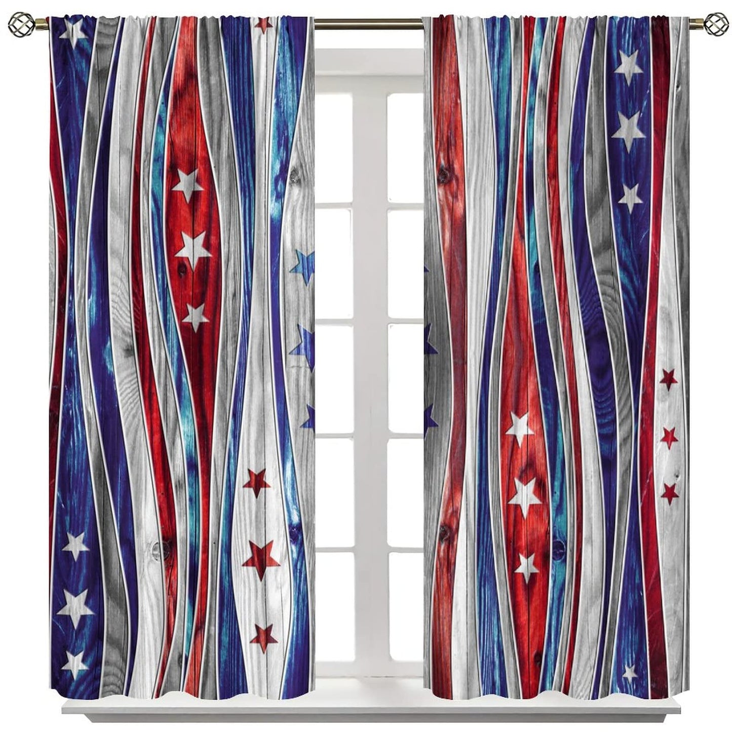 4th of July Independence Day Curtain,Blue and Red Stars USA Flag Patchwork Texture Design Window TRE 42x45in