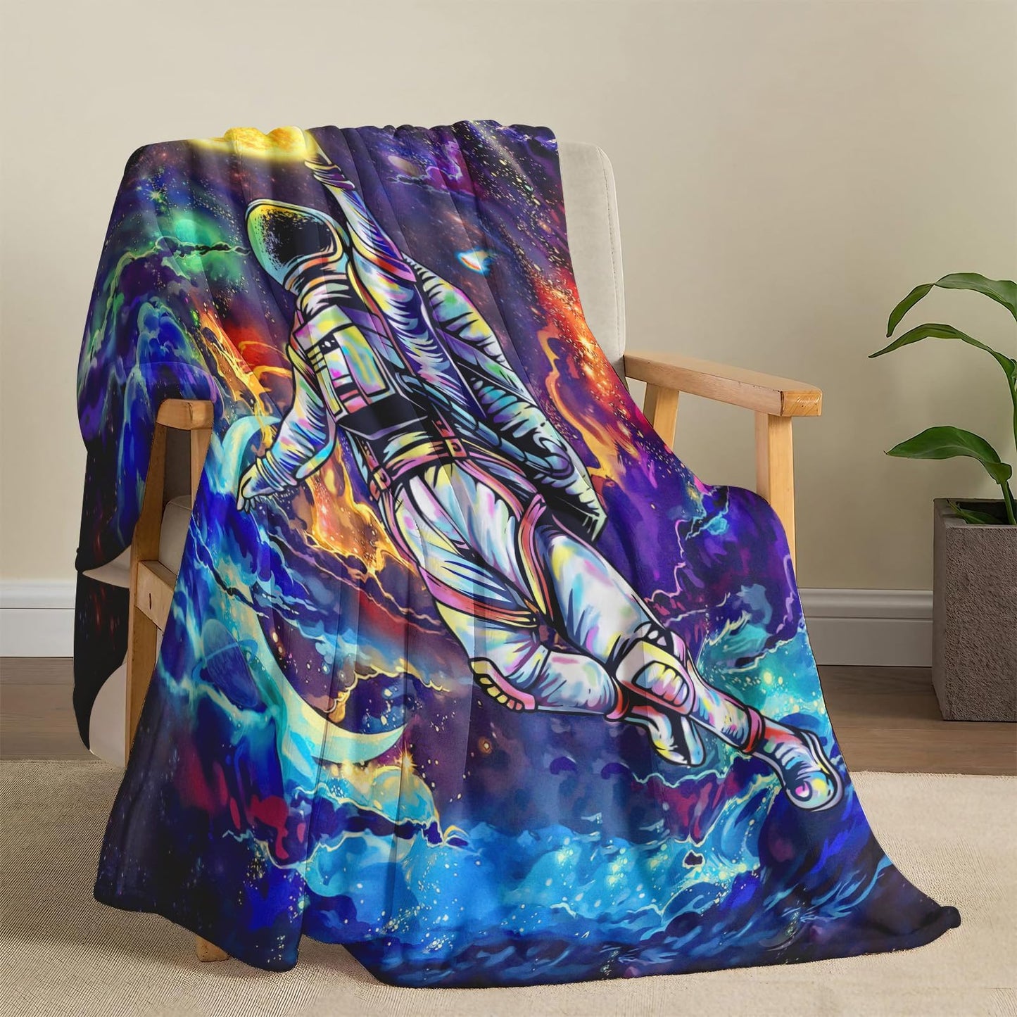 kampdream Fleece Throw Blanket, Galaxy Universe Planet Blankets for Men, Boys and Teens Starry Sky Nebula Stars Comforter Nap Throws for Couch Chair Bed Decor Comforter (Astronaut, 40.00" x 50.00")