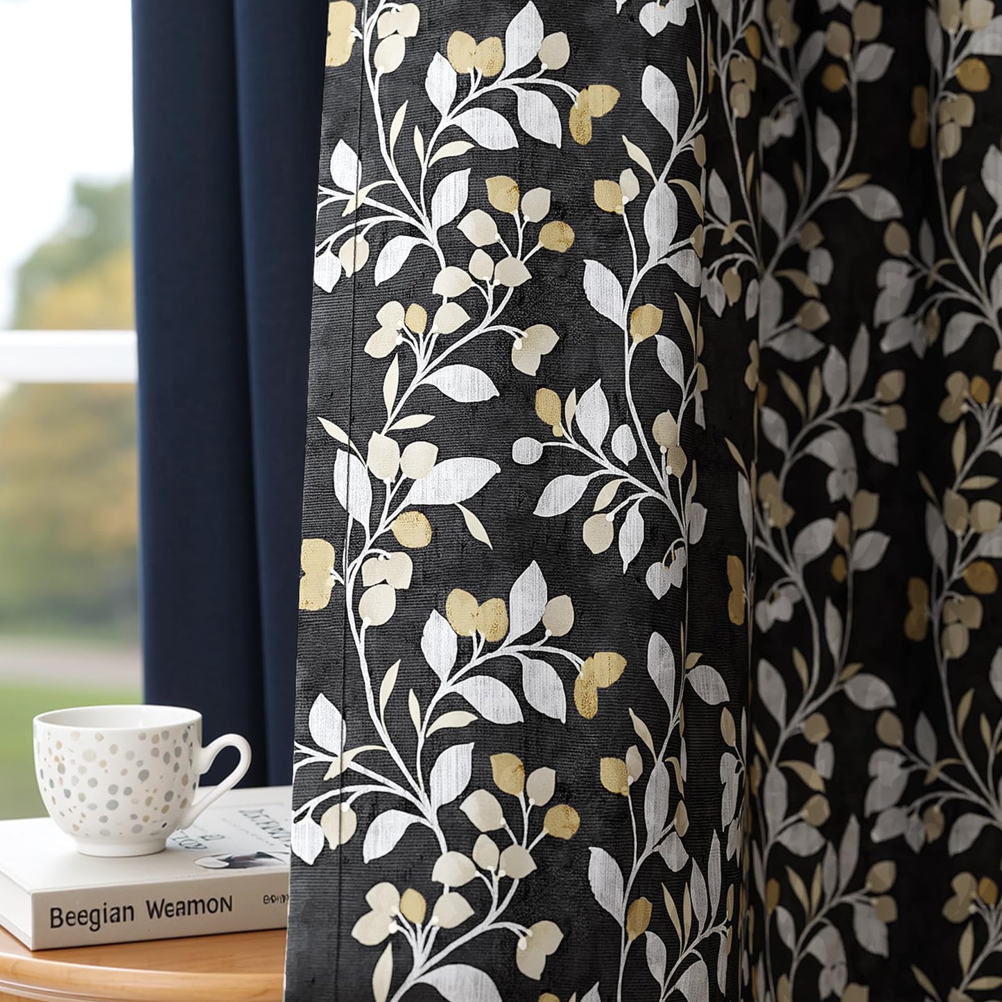 MIMUNULUX Vintage Floral Vine Leaf Print Blackout Grommet Curtains 84 Inch 2 Panels for Bedroom Living Room Improve Sleep Quality Protect Privacy Darkening Drapes Farmhouse (52" W x 84" L) Black