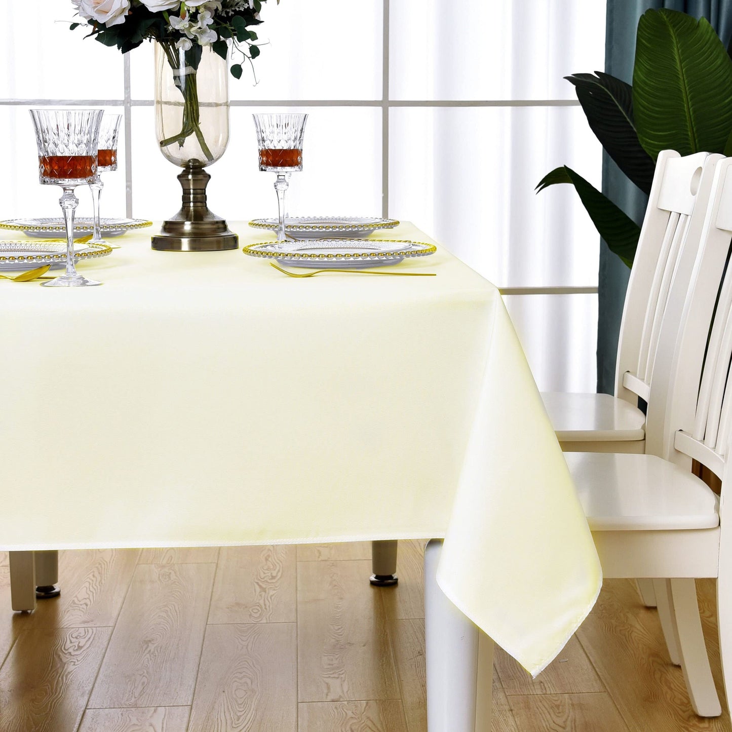 KAIPHO Cream Rectangle Tablecloth Waterproof Stain Resistant Wrinkle Free Table Cloth 210GSM Polyester Wipeable Table Cover for Party, Banquet, Indoor and Outdoor- Rectangular/Oblong, 52 x 70 inch