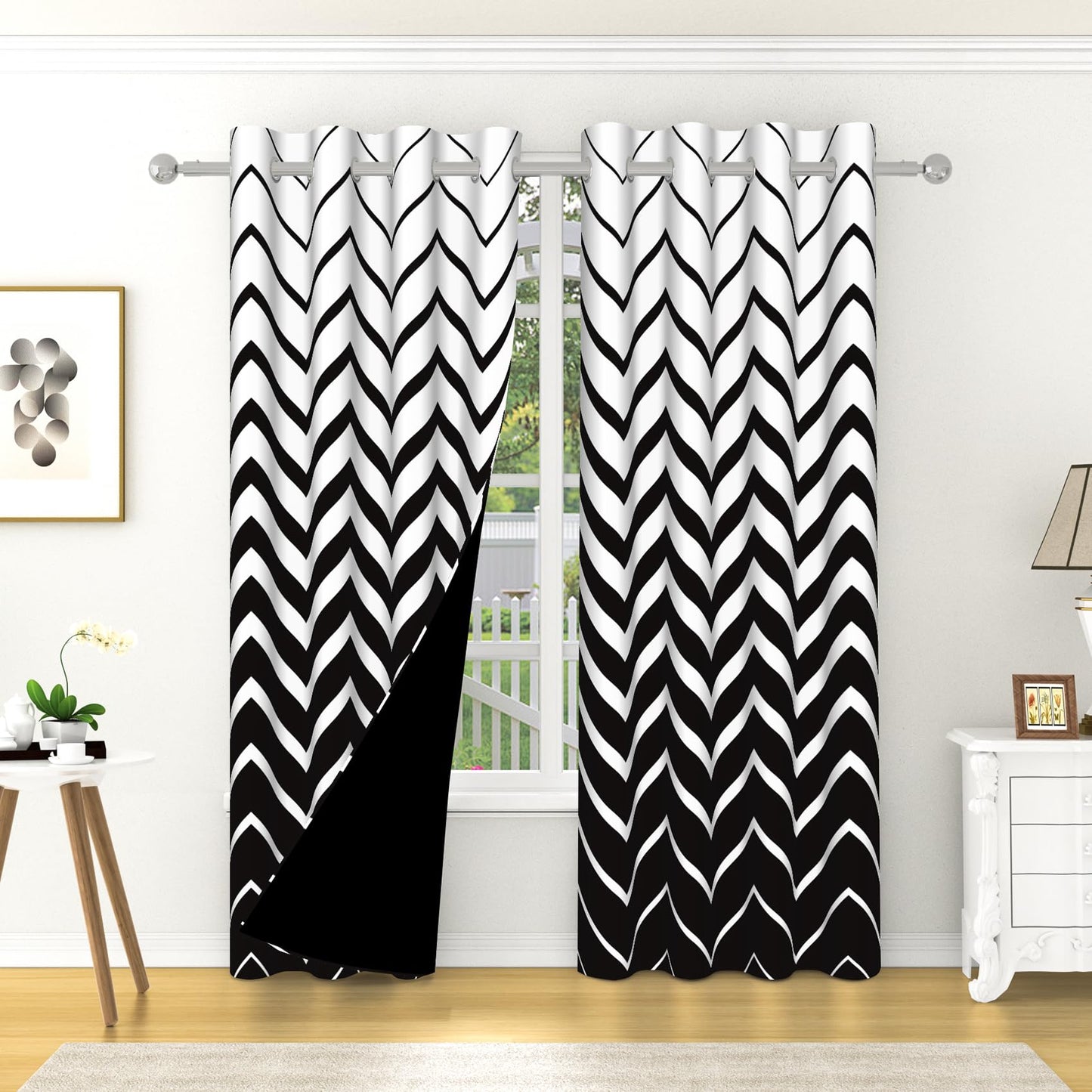 Sillsloso Geometry Ombre Blackout Curtains for Bedroom Abstract ATR Room Darkening Curtain Modern Wavy Pattern Style Thermal Insulated Grommet Home Decor, Set of 2 Panels 52x84 inch