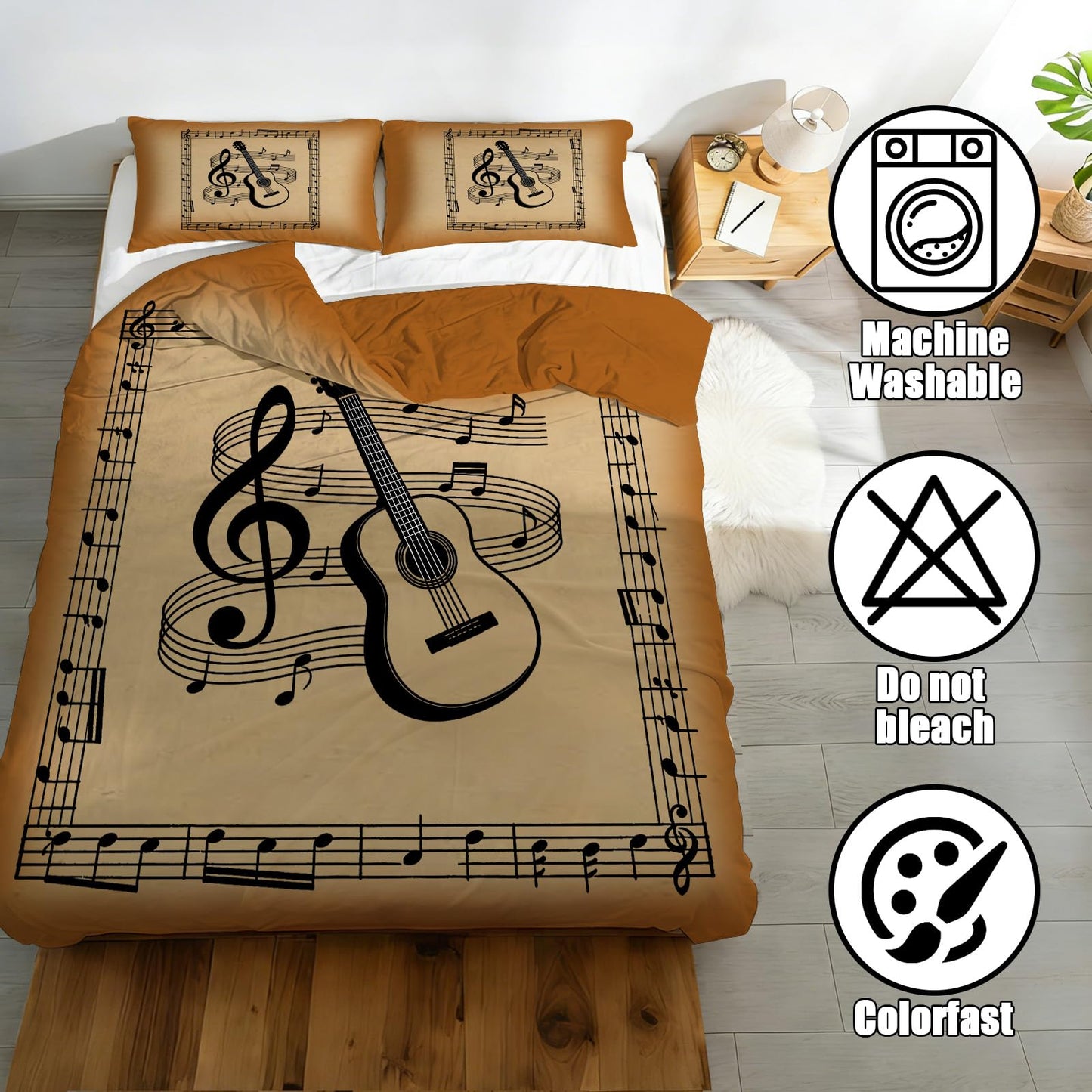 Custom Guitar Comforter Set, Personalized Guitar Music Bedding Set with Name Number Customized Quilt Cover with 2 Pillowcase for Twin Throw Full Size Bed Sets