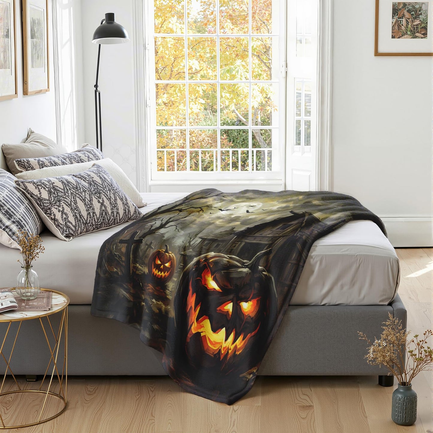 GEDAEUBA Halloween Throw Blanket Pumpkin - Spooky Fleece Blanket Full Size, Soft Cozy Blankets & Throws for Couch, Bed, and Sofa, 84x90 inches