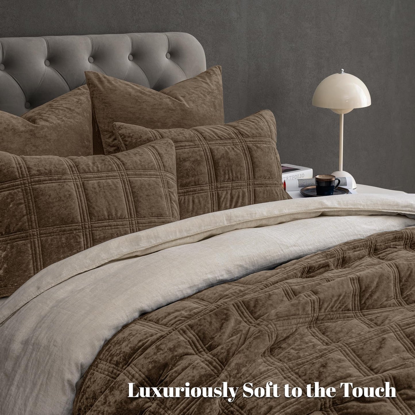 PHF Ultra Soft Velvet Quilt Set Queen Size – 3PCS Luxurious Cozy Quilted Comforter Alternative with Diamond Pattern, Warm Quilted Bedspread Coverlet, 90" x 92", Cub