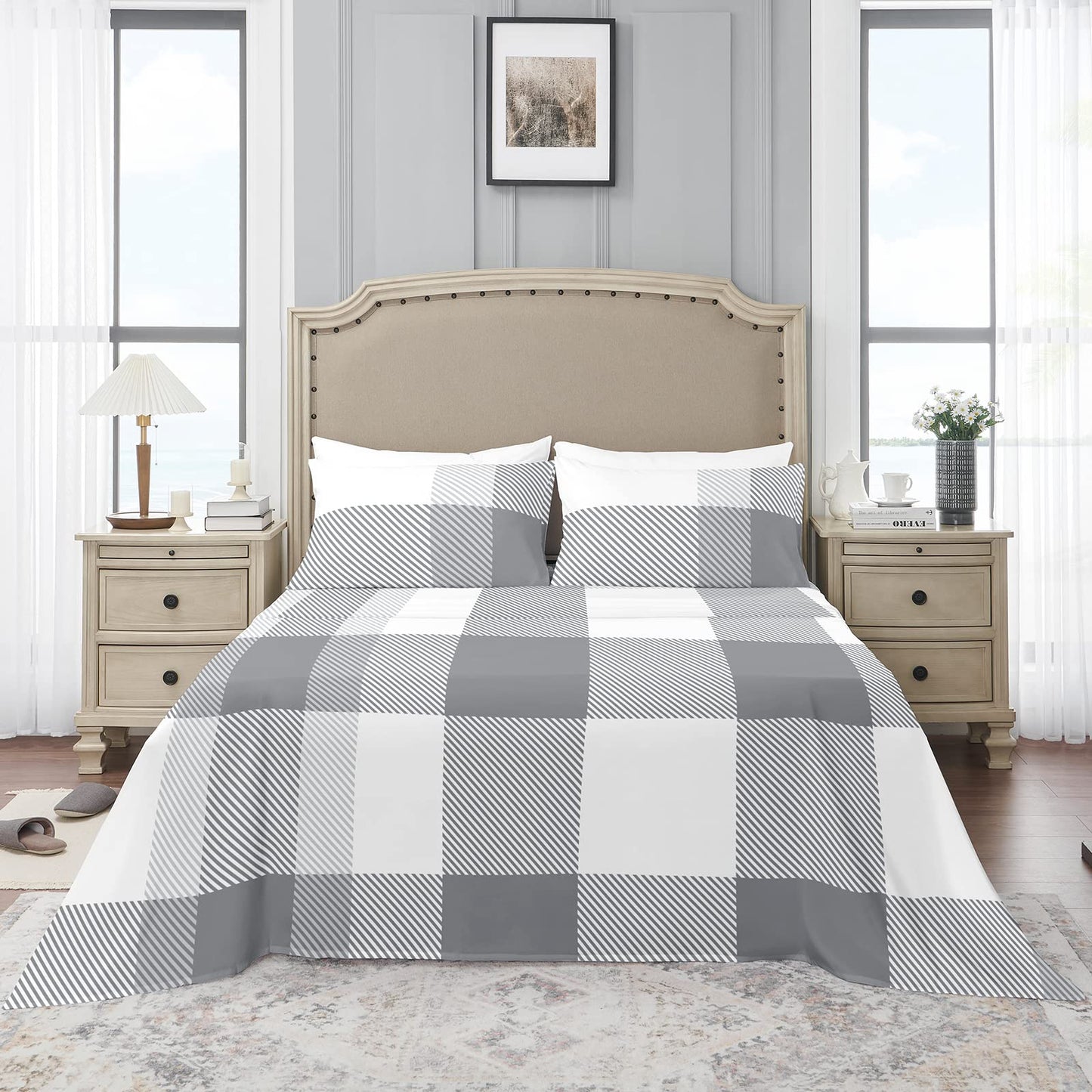 YIYEA King Size Sheets Set, Premium Double Brushed Microfiber Bed Sheet Set for All Season, Soft Breathable, 16" Deep Pocket, Shrinkage and Fade Resistant, 4PC, King