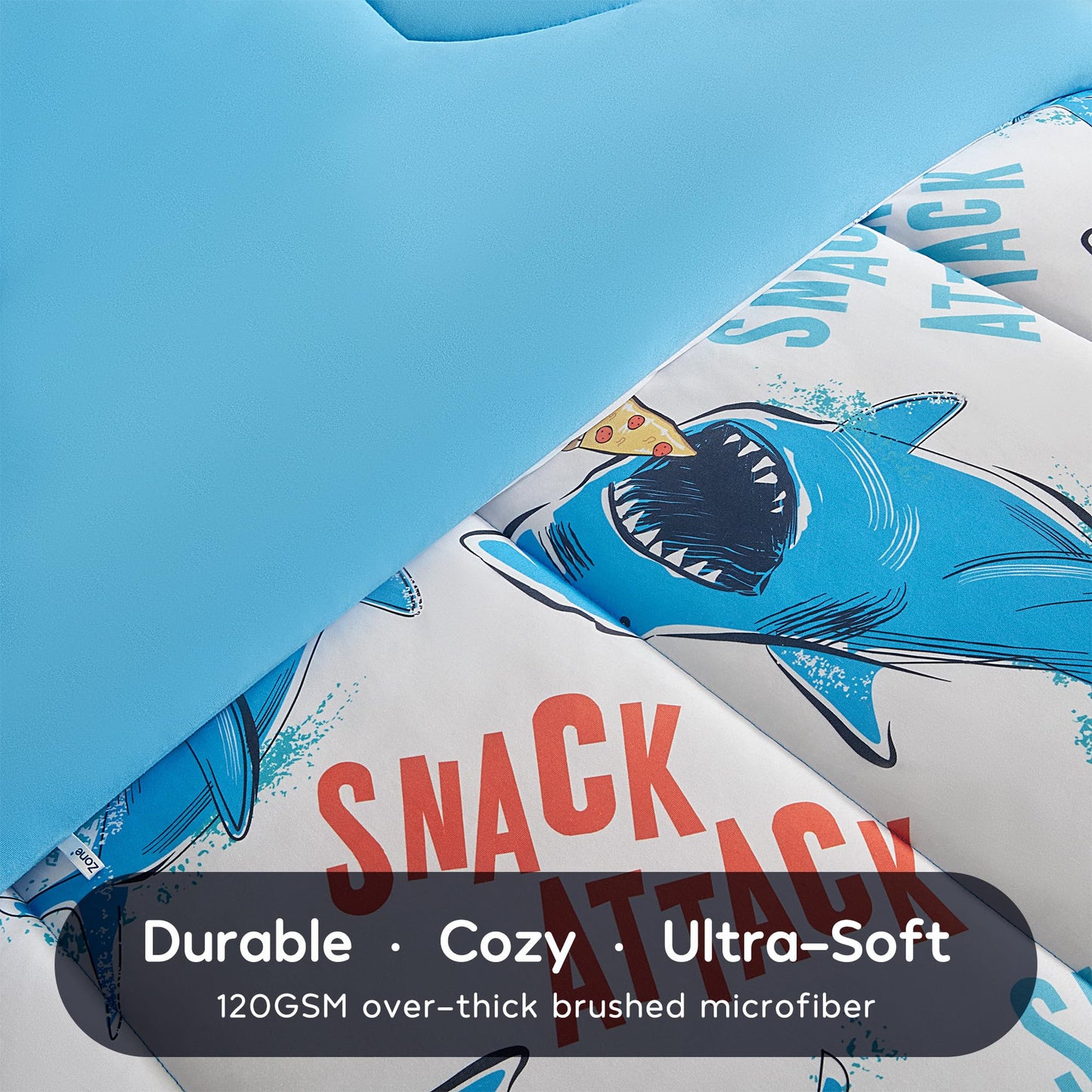 SLEEP ZONE Jersey Knit 3-Piece Full/Queen Size Comforter Set, Lightweight Kids Bedding Sets for All Seasons, Fluffy Soft, Easy Care (Sharks, Full/Queen)